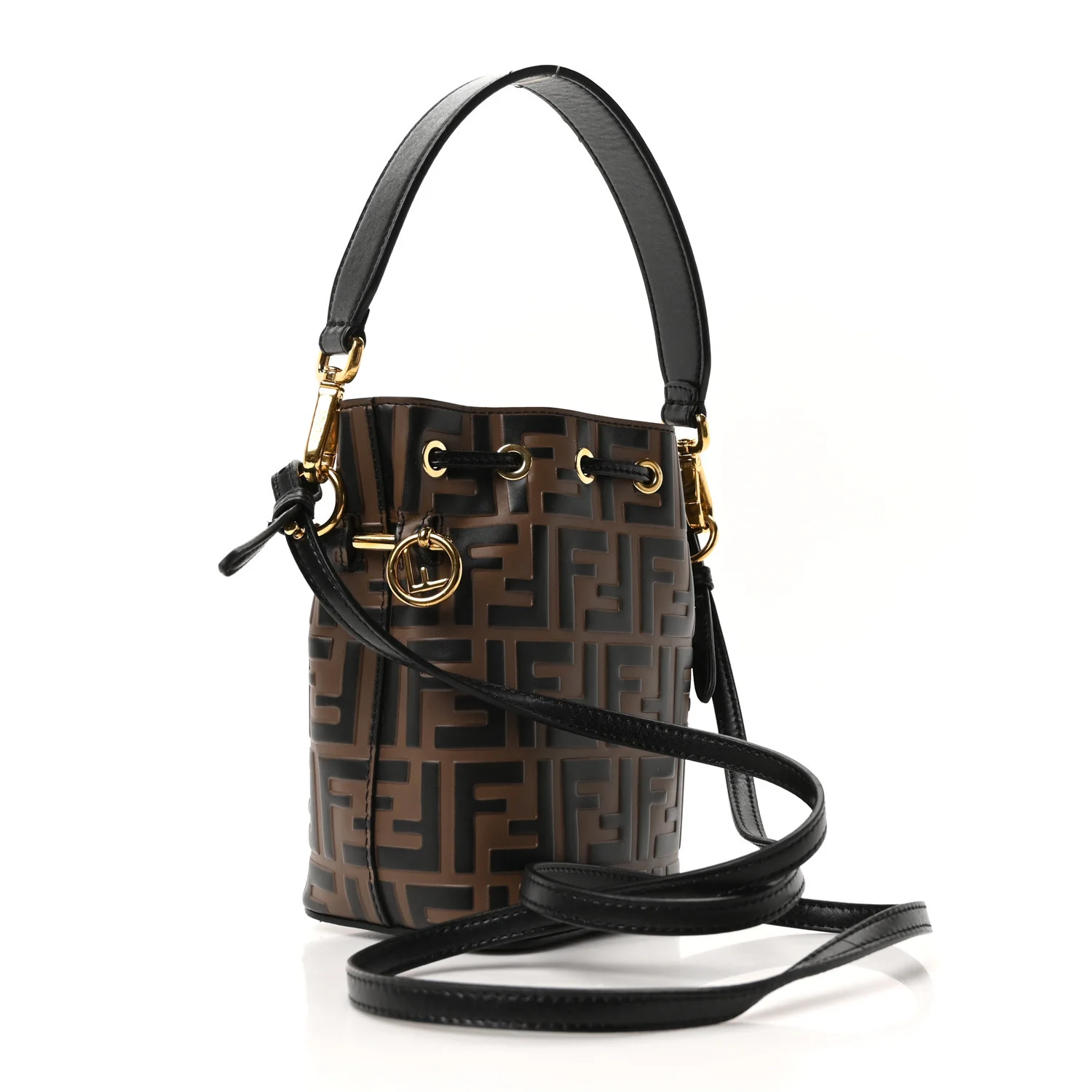 Vitello Liberty F is Fendi Bi-Color FF 1974 Embossed Mini Mon Tresor Bucket Bag Maya Black - Image 3