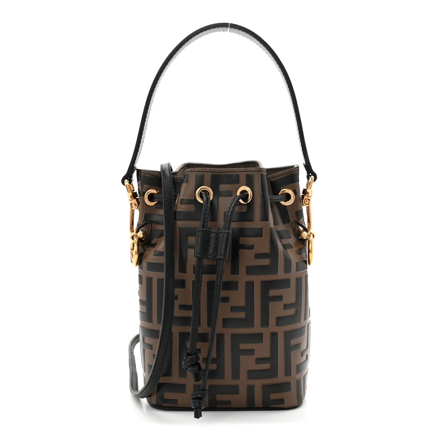 Vitello Liberty F is Fendi Bi-Color FF 1974 Embossed Mini Mon Tresor Bucket Bag Maya Black