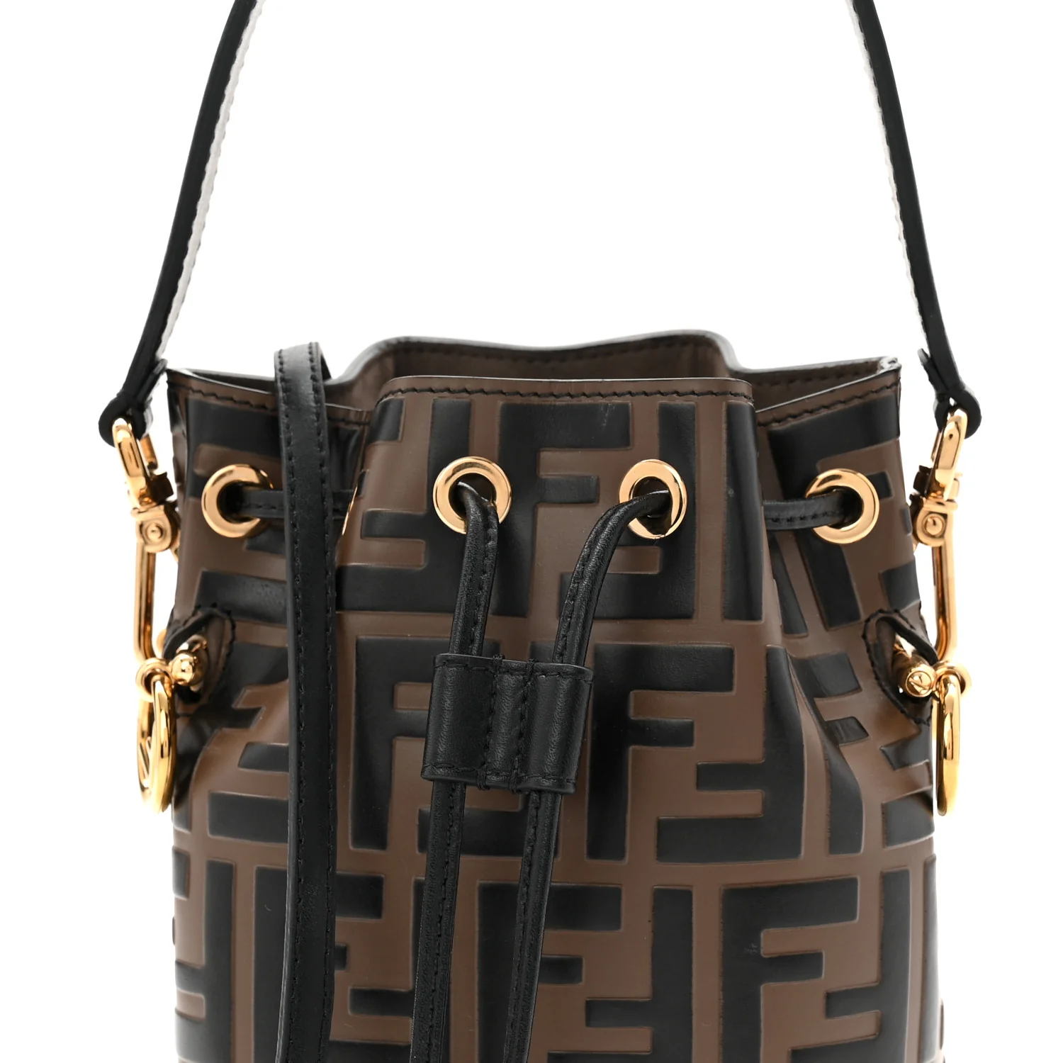 Vitello Liberty F is Fendi Bi-Color FF 1974 Embossed Mini Mon Tresor Bucket Bag Maya Black - Image 14