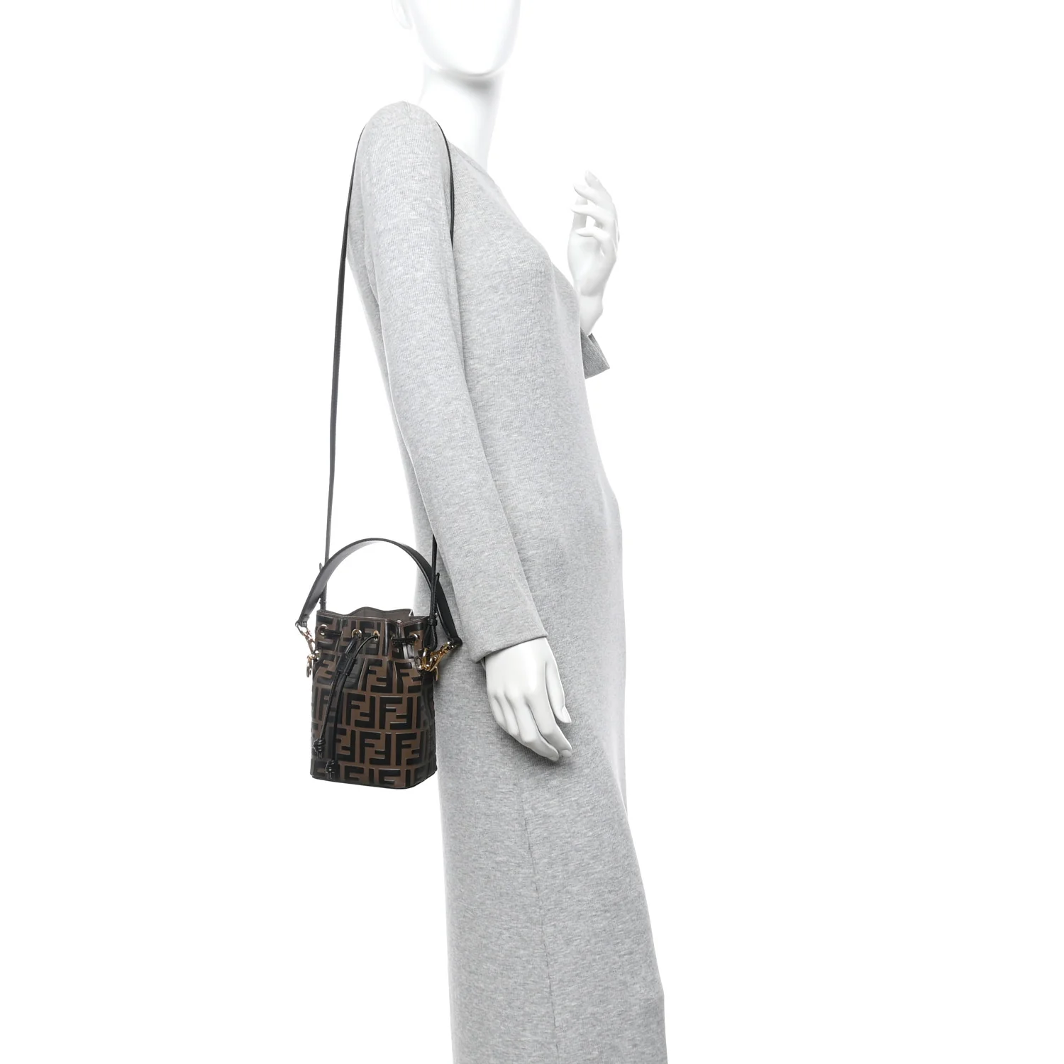 Vitello Liberty F is Fendi Bi-Color FF 1974 Embossed Mini Mon Tresor Bucket Bag Maya Black - Image 3