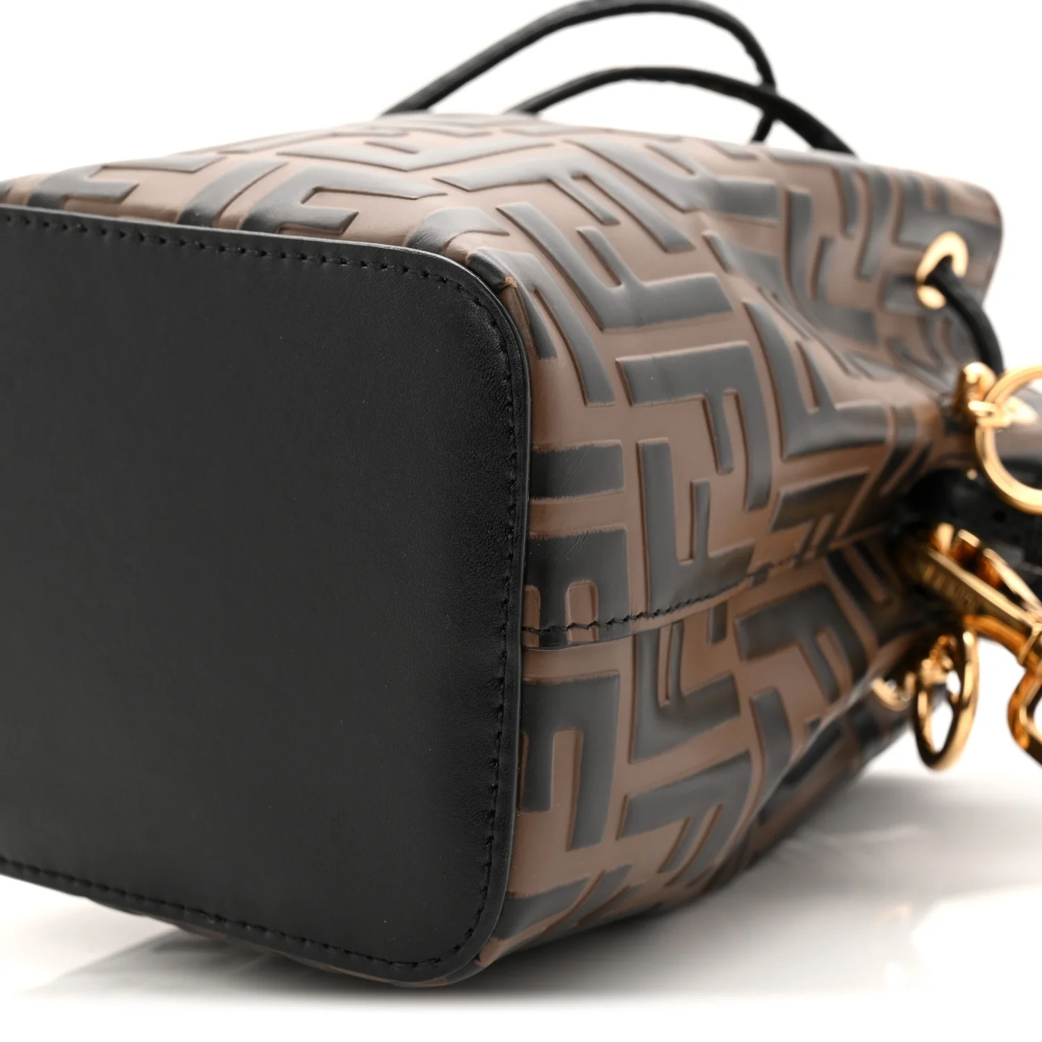 Vitello Liberty F is Fendi Bi-Color FF 1974 Embossed Mini Mon Tresor Bucket Bag Maya Black - Image 10