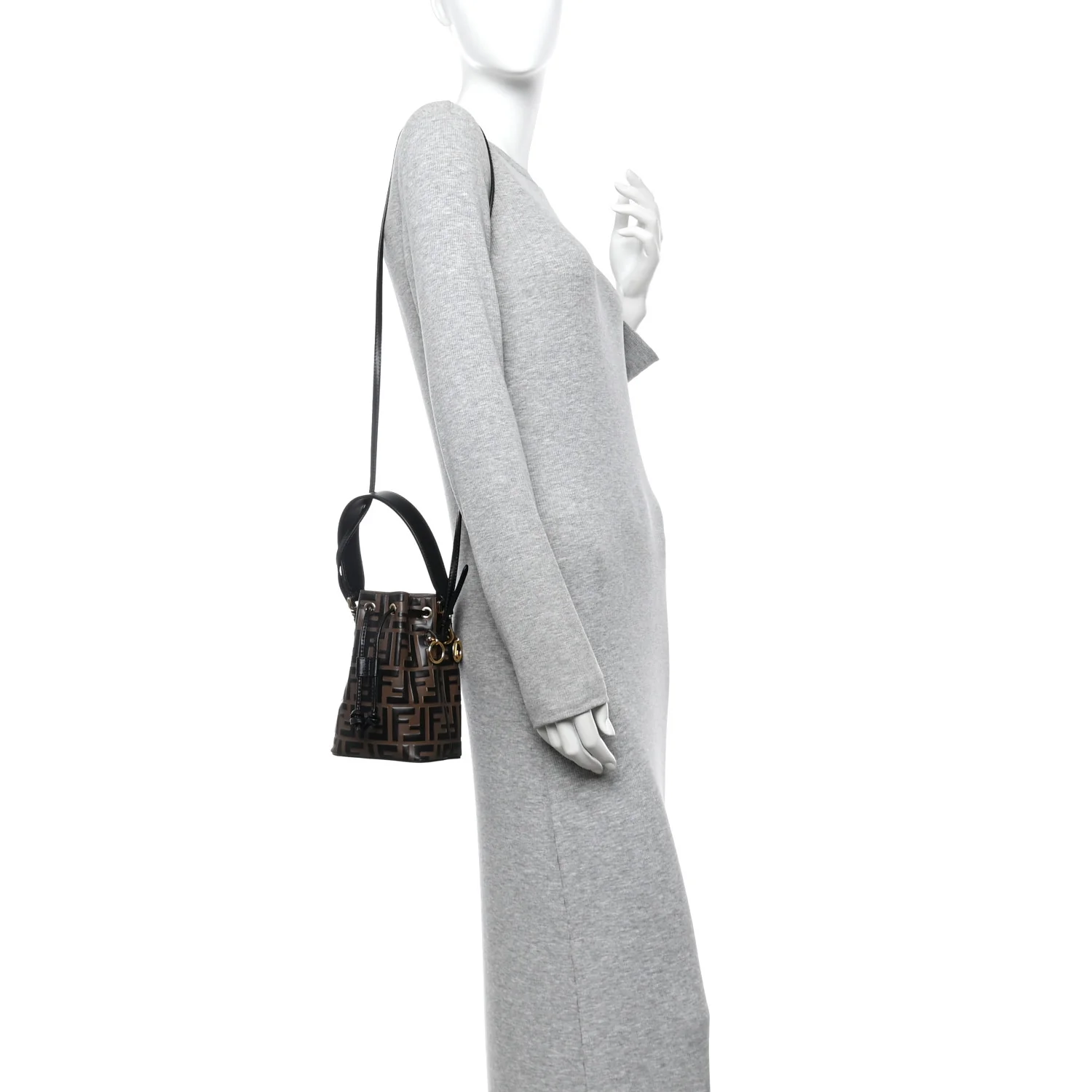 Vitello Liberty F is Fendi Bi-Color FF 1974 Embossed Mini Mon Tresor Bucket Bag Maya Black - Image 2