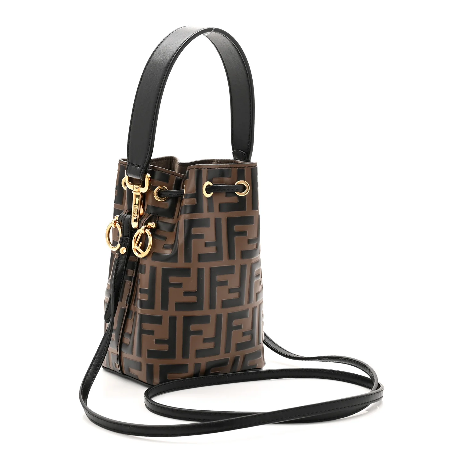 Vitello Liberty F is Fendi Bi-Color FF 1974 Embossed Mini Mon Tresor Bucket Bag Maya Black - Image 3