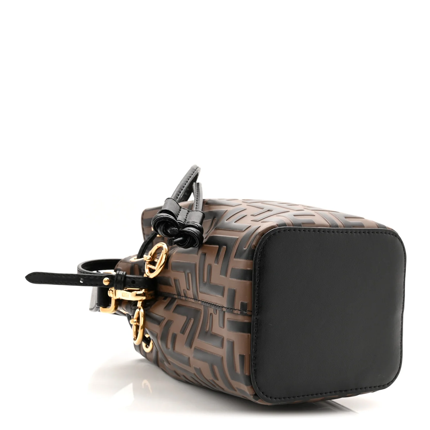 Vitello Liberty F is Fendi Bi-Color FF 1974 Embossed Mini Mon Tresor Bucket Bag Maya Black - Image 4