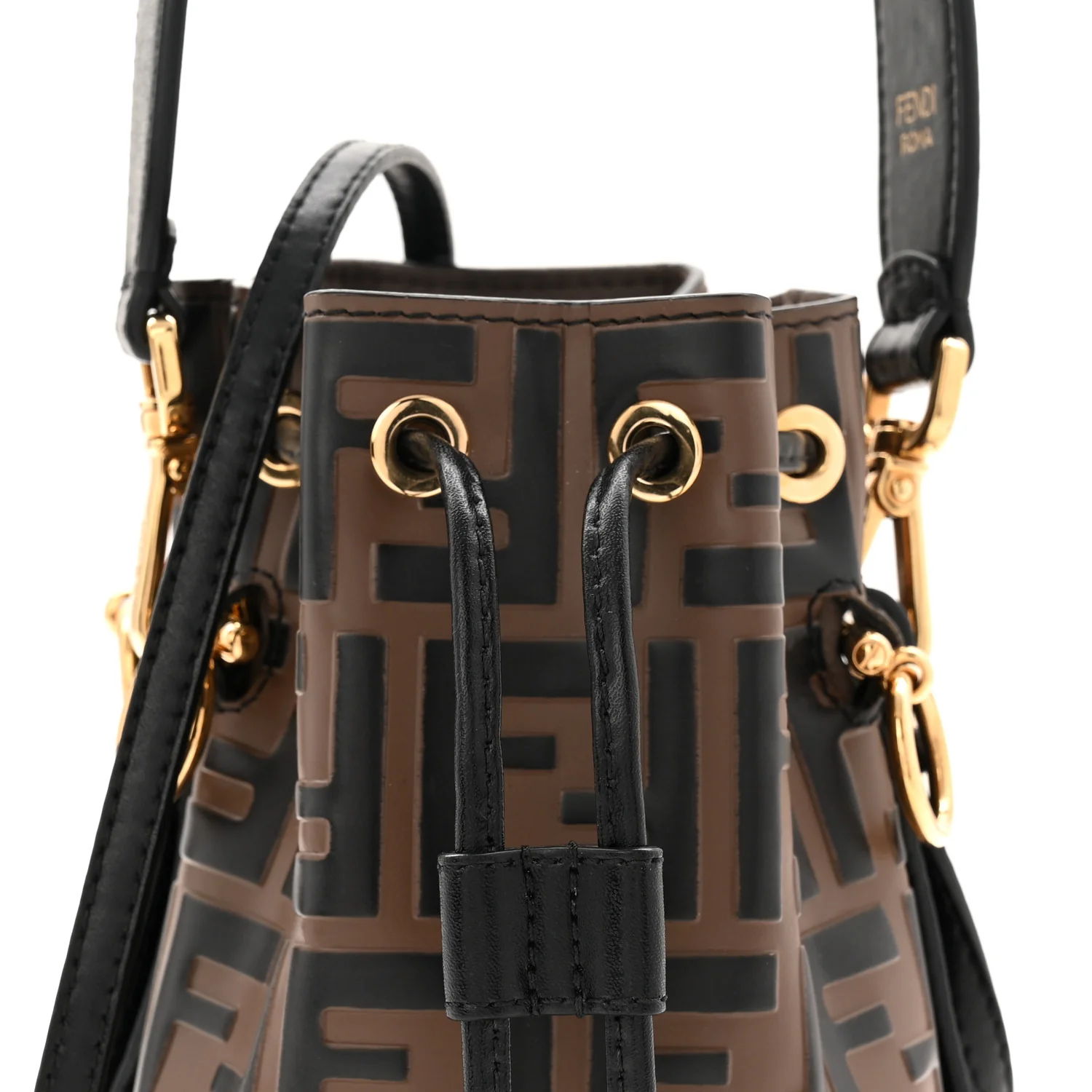 Vitello Liberty F is Fendi Bi-Color FF 1974 Embossed Mini Mon Tresor Bucket Bag Maya Black - Image 8