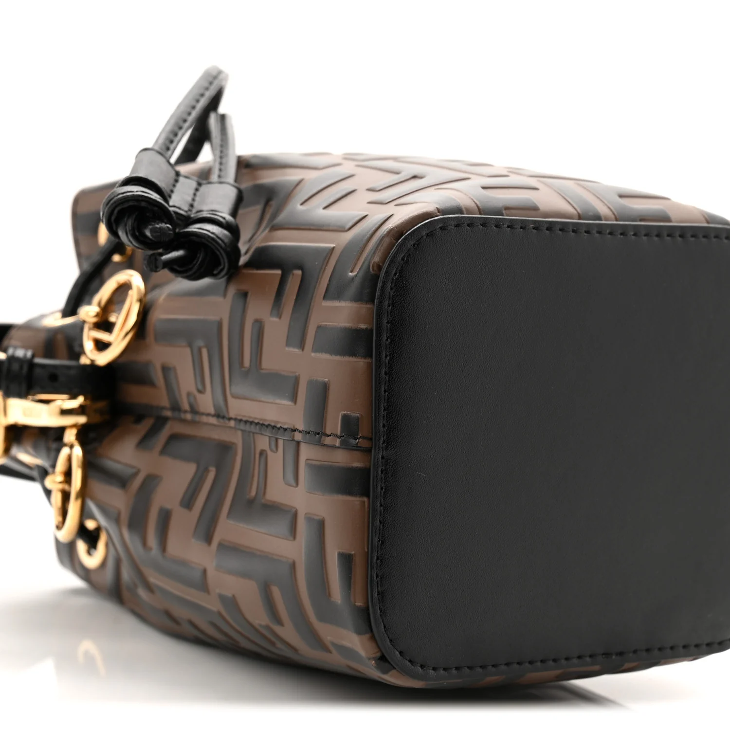 Vitello Liberty F is Fendi Bi-Color FF 1974 Embossed Mini Mon Tresor Bucket Bag Maya Black - Image 9