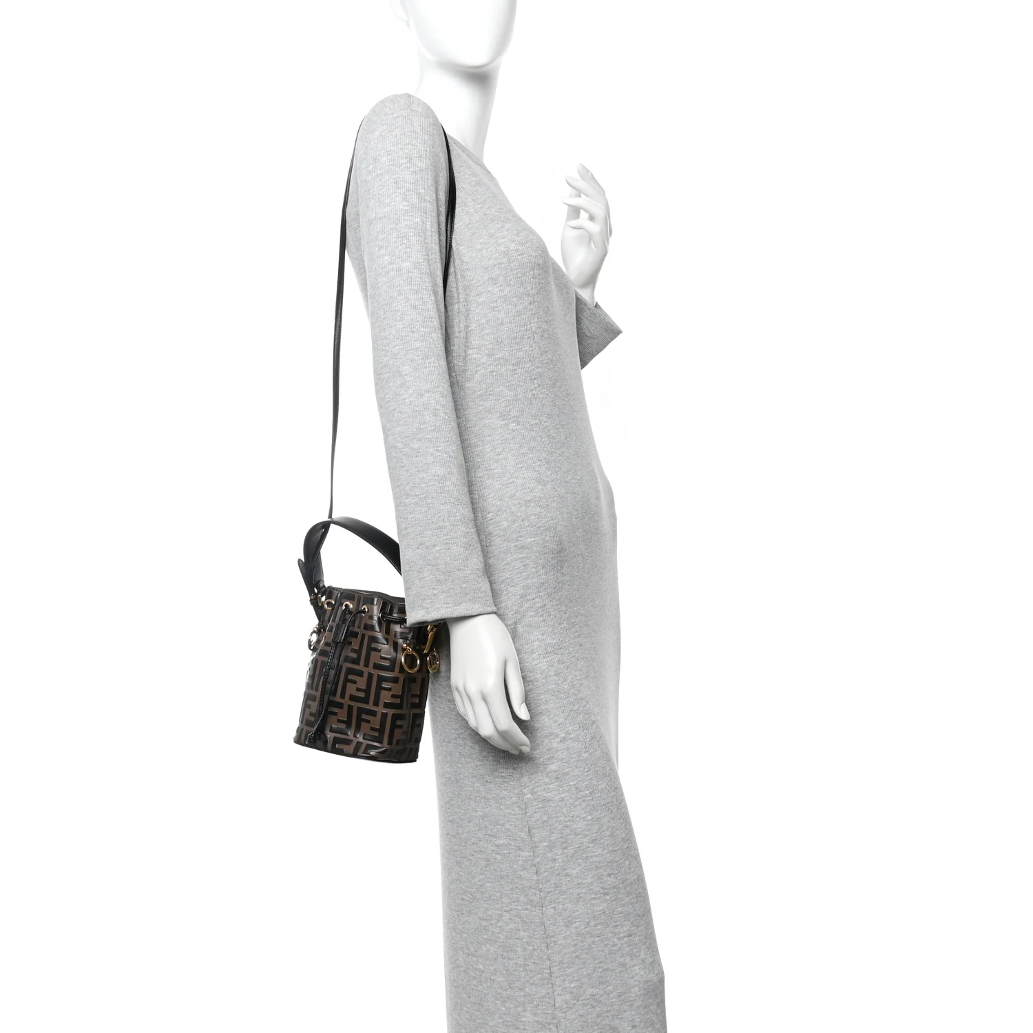 Vitello Liberty F is Fendi Bi-Color FF 1974 Embossed Mini Mon Tresor Bucket Bag Maya Black - Image 2