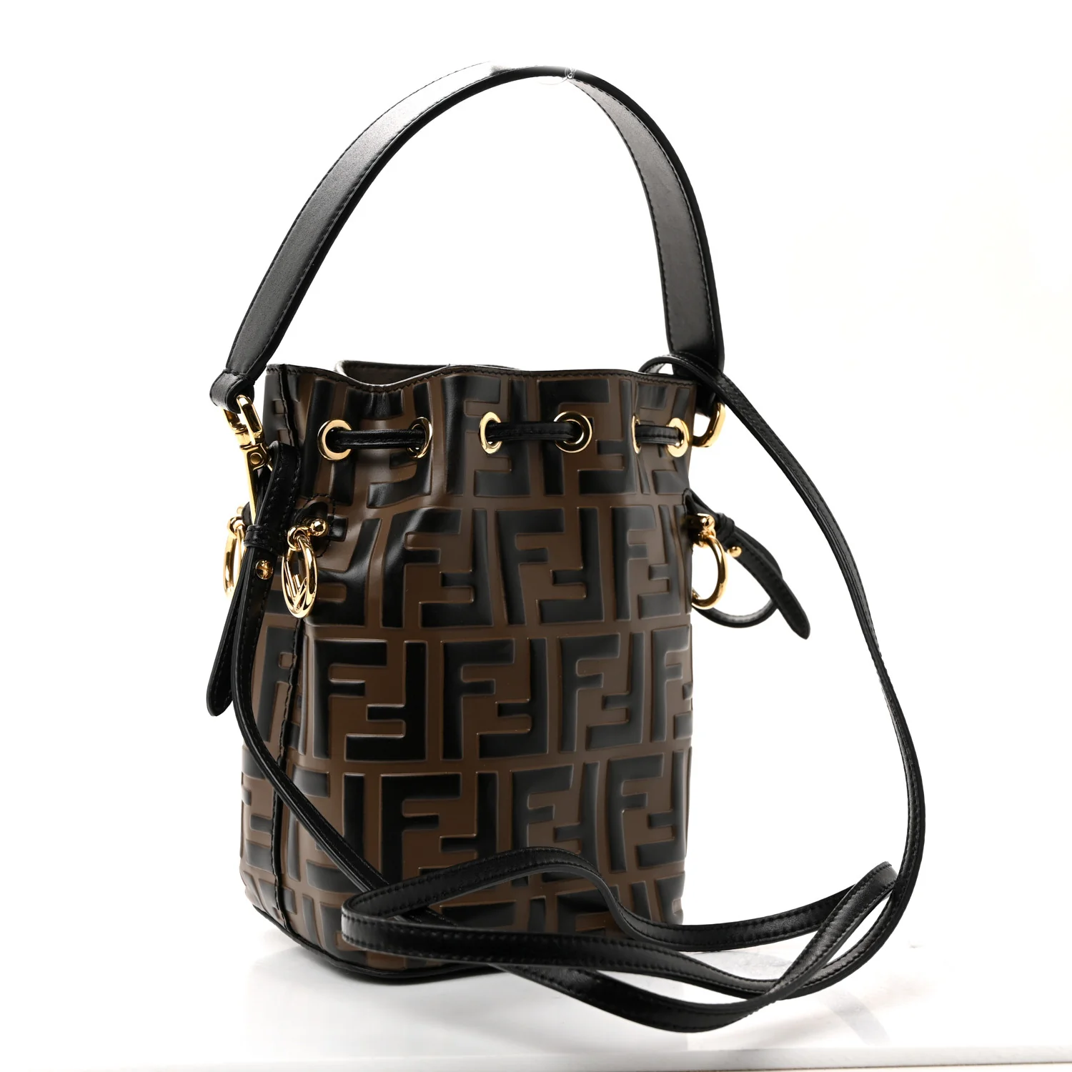 Vitello Liberty F is Fendi Bi-Color FF 1974 Embossed Mini Mon Tresor Bucket Bag Maya Black - Image 3