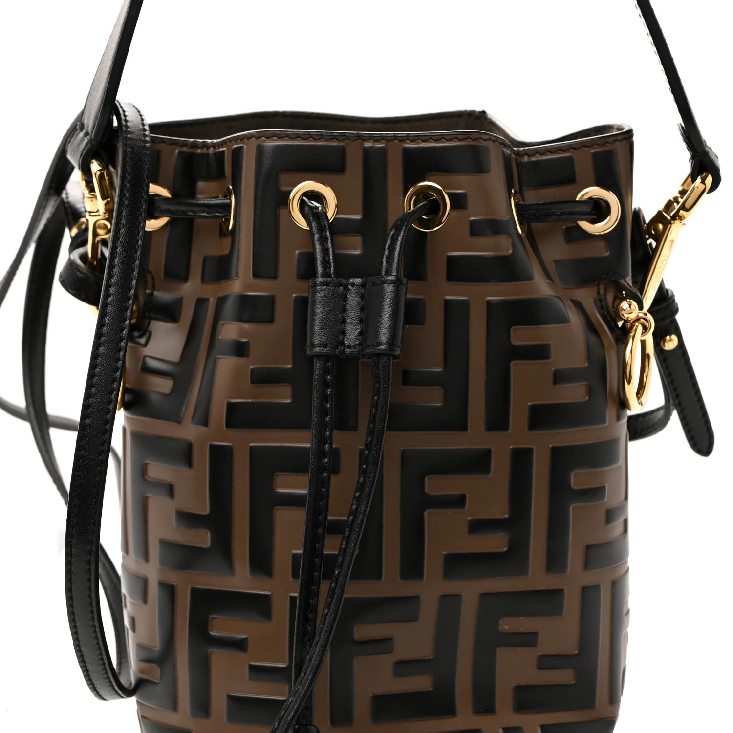 Vitello Liberty F is Fendi Bi-Color FF 1974 Embossed Mini Mon Tresor Bucket Bag Maya Black - Image 8