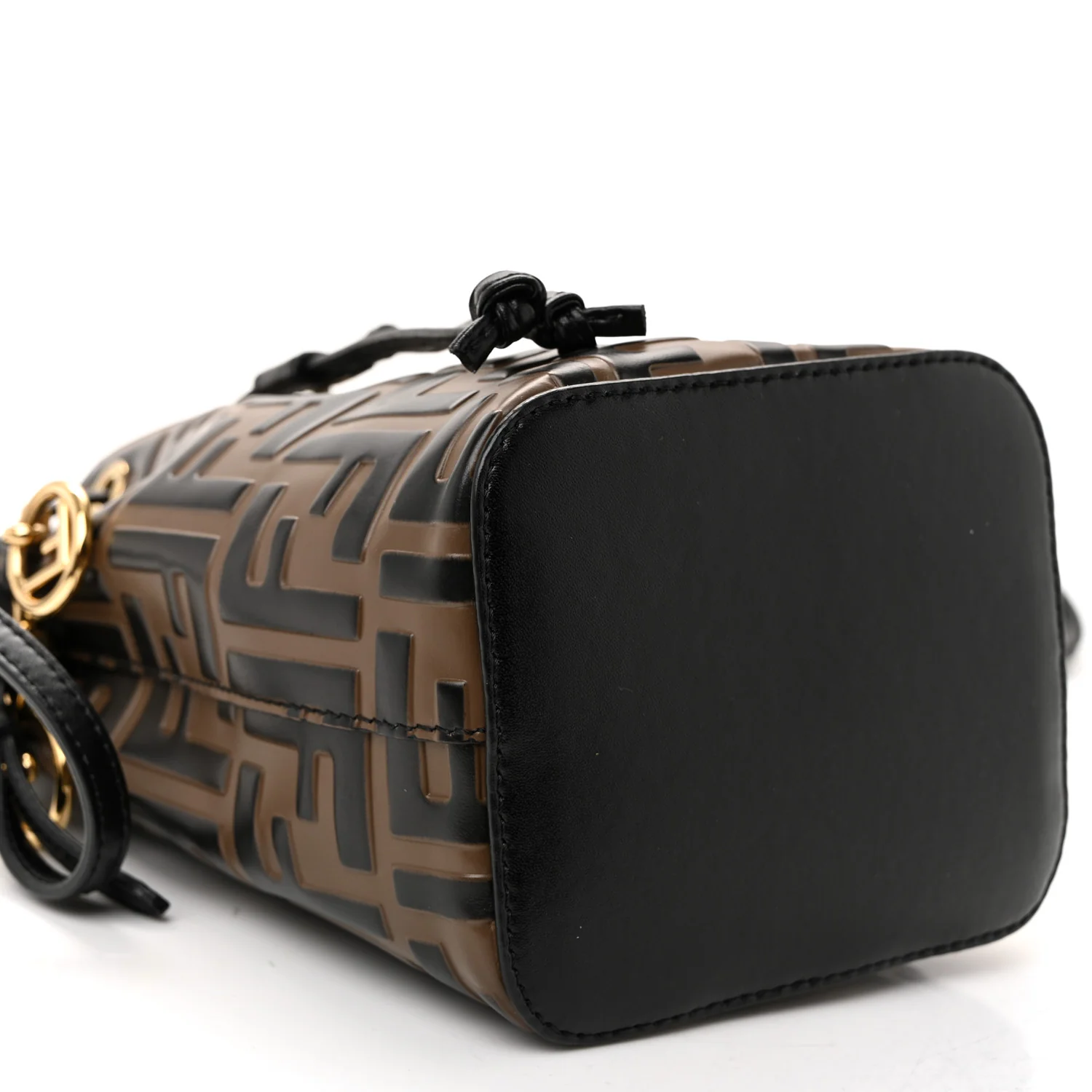 Vitello Liberty F is Fendi Bi-Color FF 1974 Embossed Mini Mon Tresor Bucket Bag Maya Black - Image 9