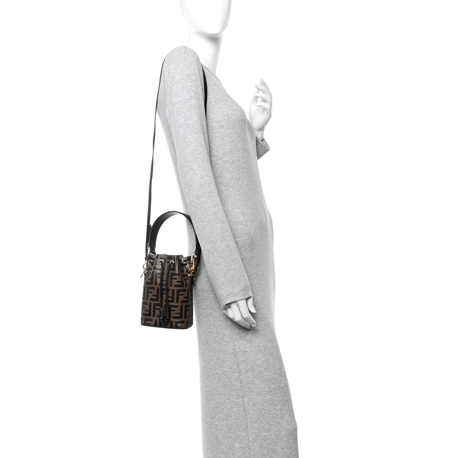 Vitello Liberty F is Fendi Bi-Color FF 1974 Embossed Mini Mon Tresor Bucket Bag Maya Black - Image 2