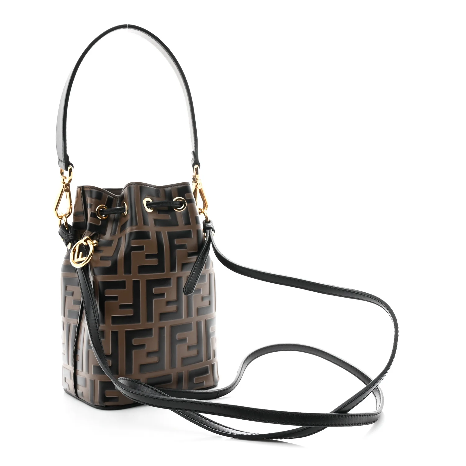 Vitello Liberty F is Fendi Bi-Color FF 1974 Embossed Mini Mon Tresor Bucket Bag Maya Black - Image 3