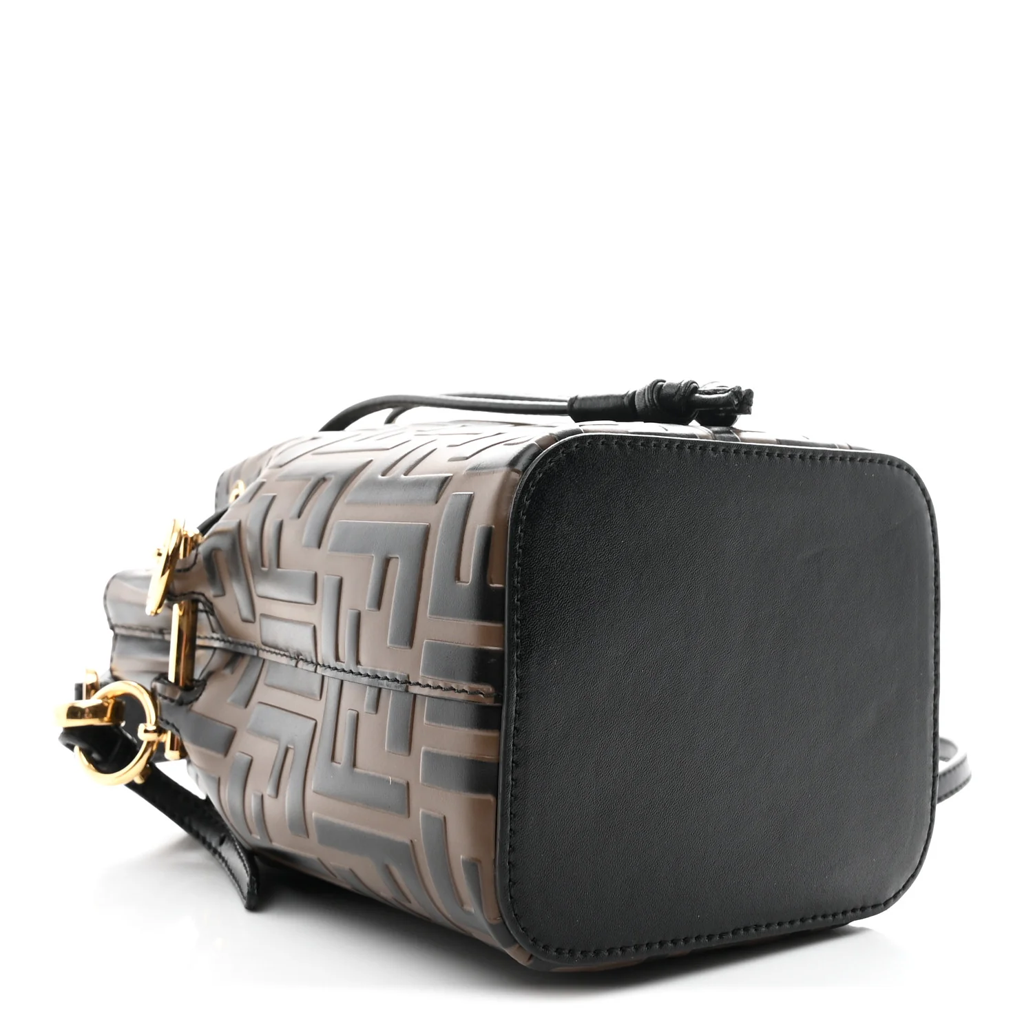 Vitello Liberty F is Fendi Bi-Color FF 1974 Embossed Mini Mon Tresor Bucket Bag Maya Black - Image 4