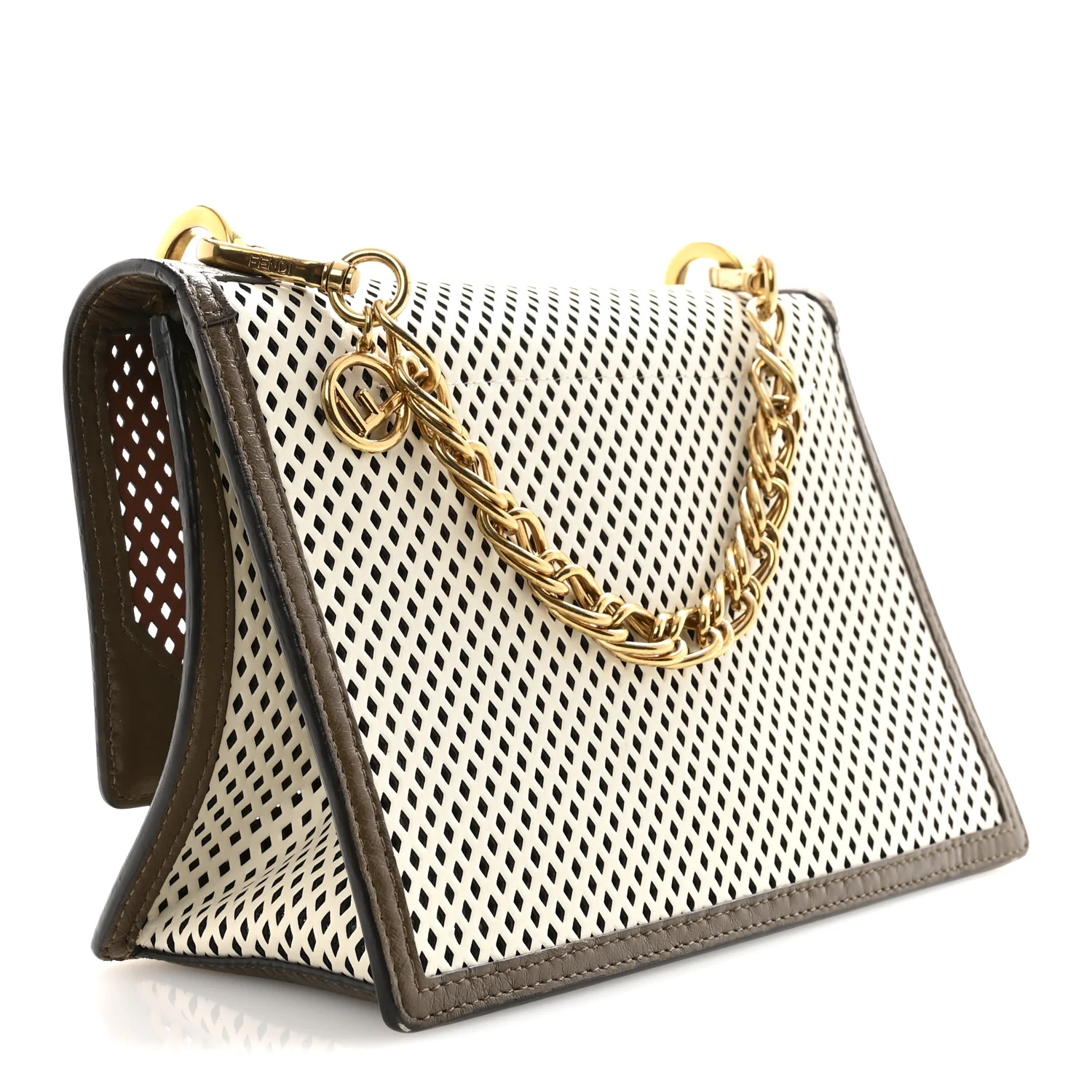 Vitello Liberty Glossy Lambskin F is Fendi Perforated Kan U Shoulder Bag White Ice Rust Maya - Image 3