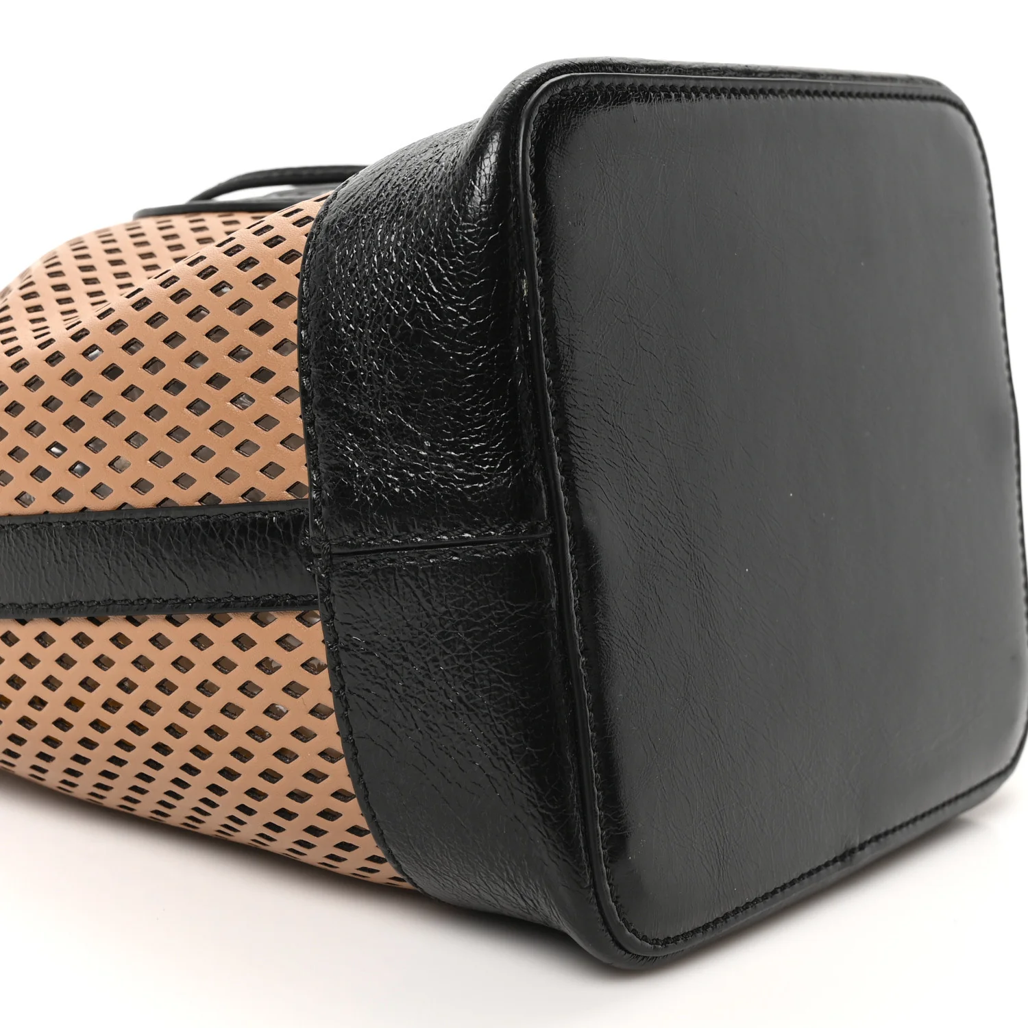Vitello Liberty Glossy Lambskin F is Fendi Perforated Small Mon Tresor Bucket Bag Sand Mimosa Black - Image 9