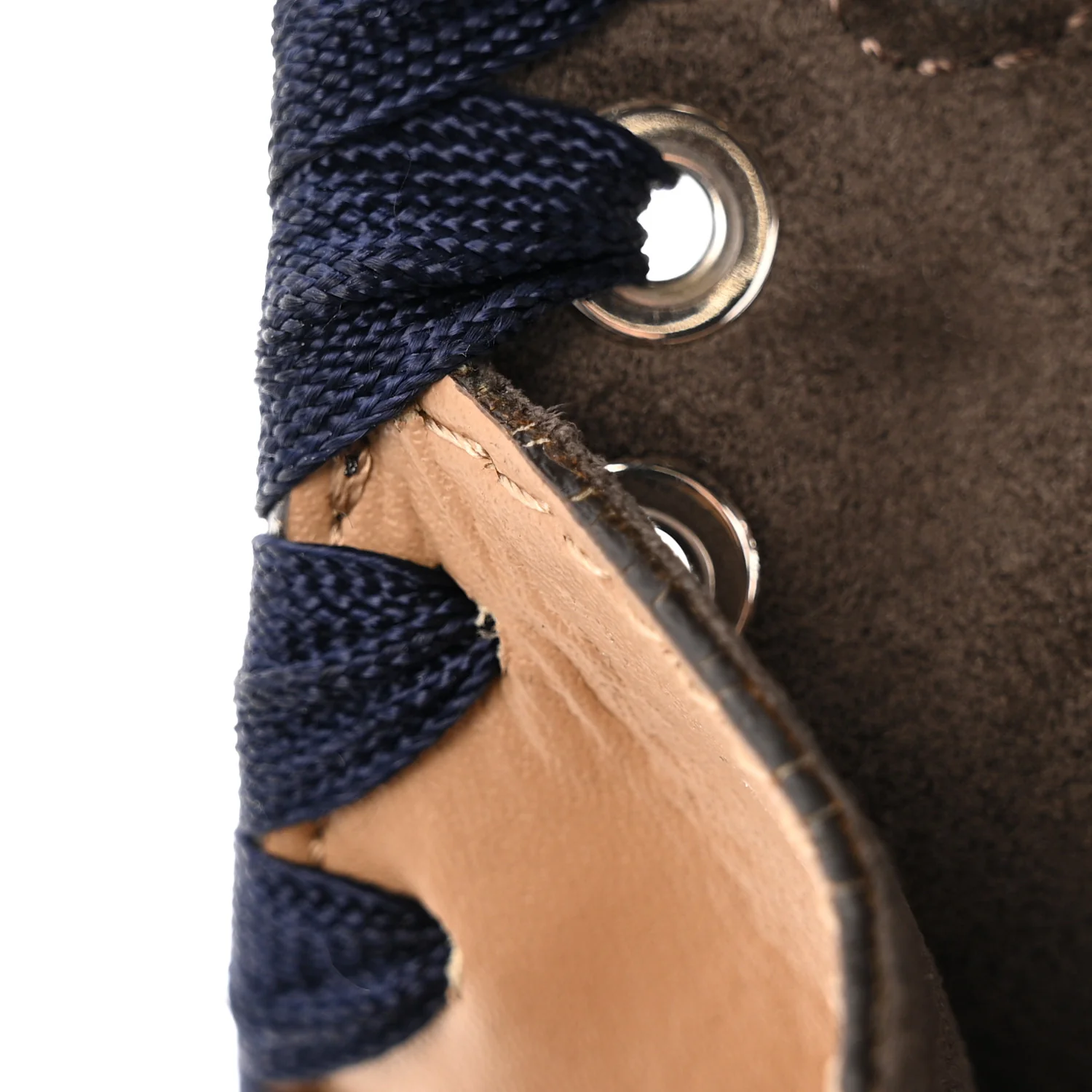 Vitello Liberty Lucido Ribbon Lace Up Studded Small Kan I Shoulder Bag Cuoio Navy - Image 17