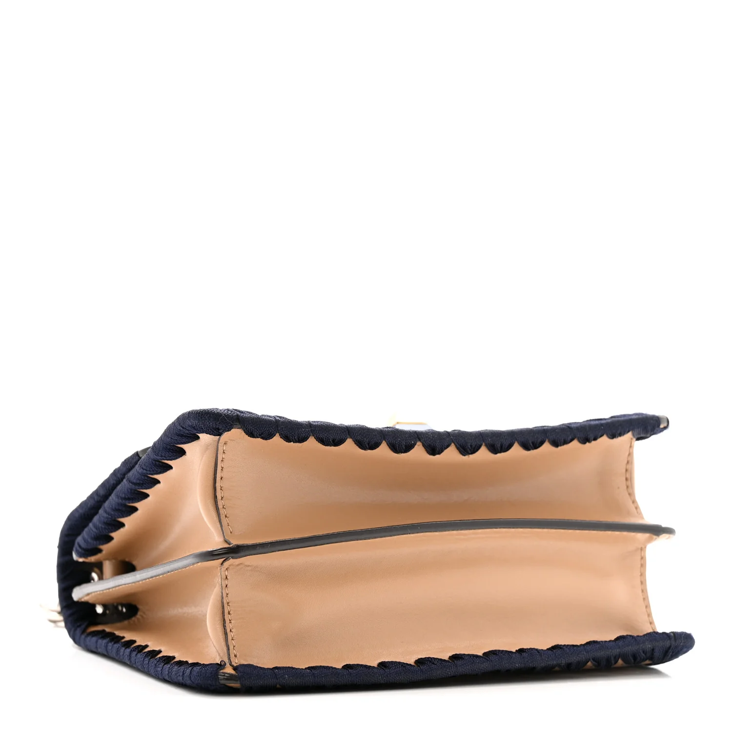 Vitello Liberty Lucido Ribbon Lace Up Studded Small Kan I Shoulder Bag Cuoio Navy - Image 4