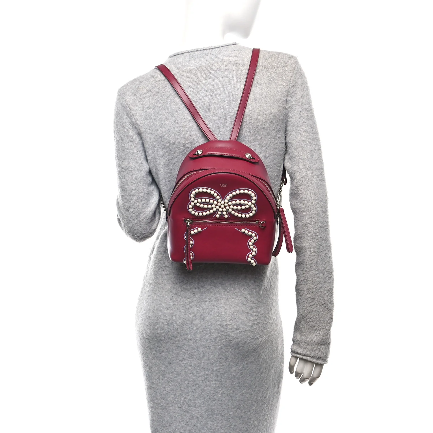 Vitello Liberty Pearl Romantic Bow Mini Backpack Black Cherry - Image 2