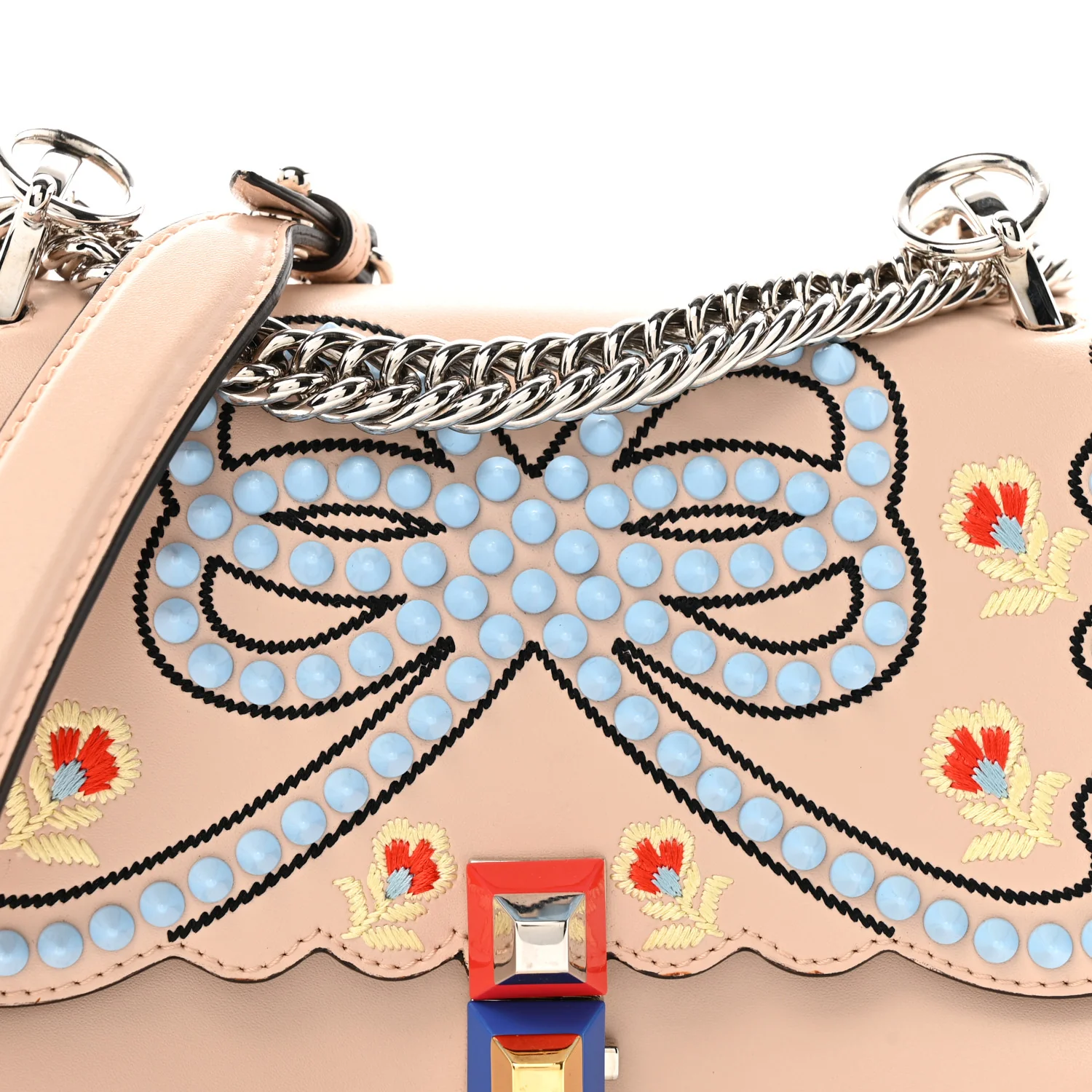 Vitello Liberty Scalloped Studded Flowers and Bows Small Kan I Shoulder Bag Plaster Multicolor - Image 9