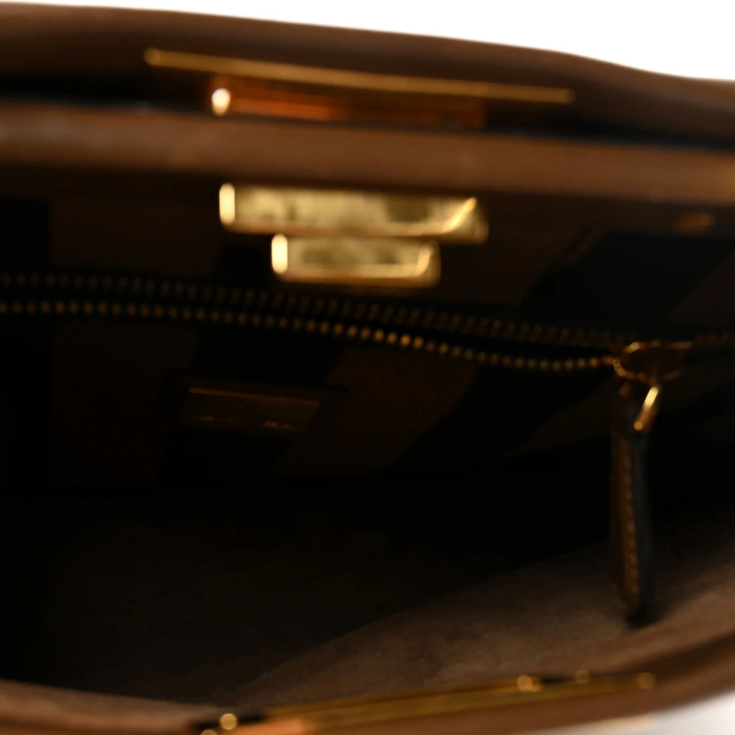 Vitello Morgan Fabric Jacquard Pequin Medium Peekaboo Iconic Satchel Foresta Tobacco Black - Image 5