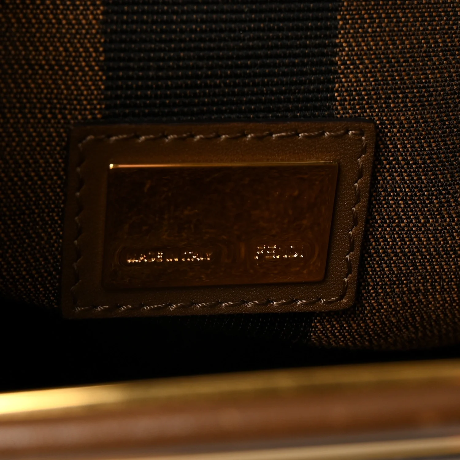 Vitello Morgan Fabric Jacquard Pequin Medium Peekaboo Iconic Satchel Foresta Tobacco Black - Image 6