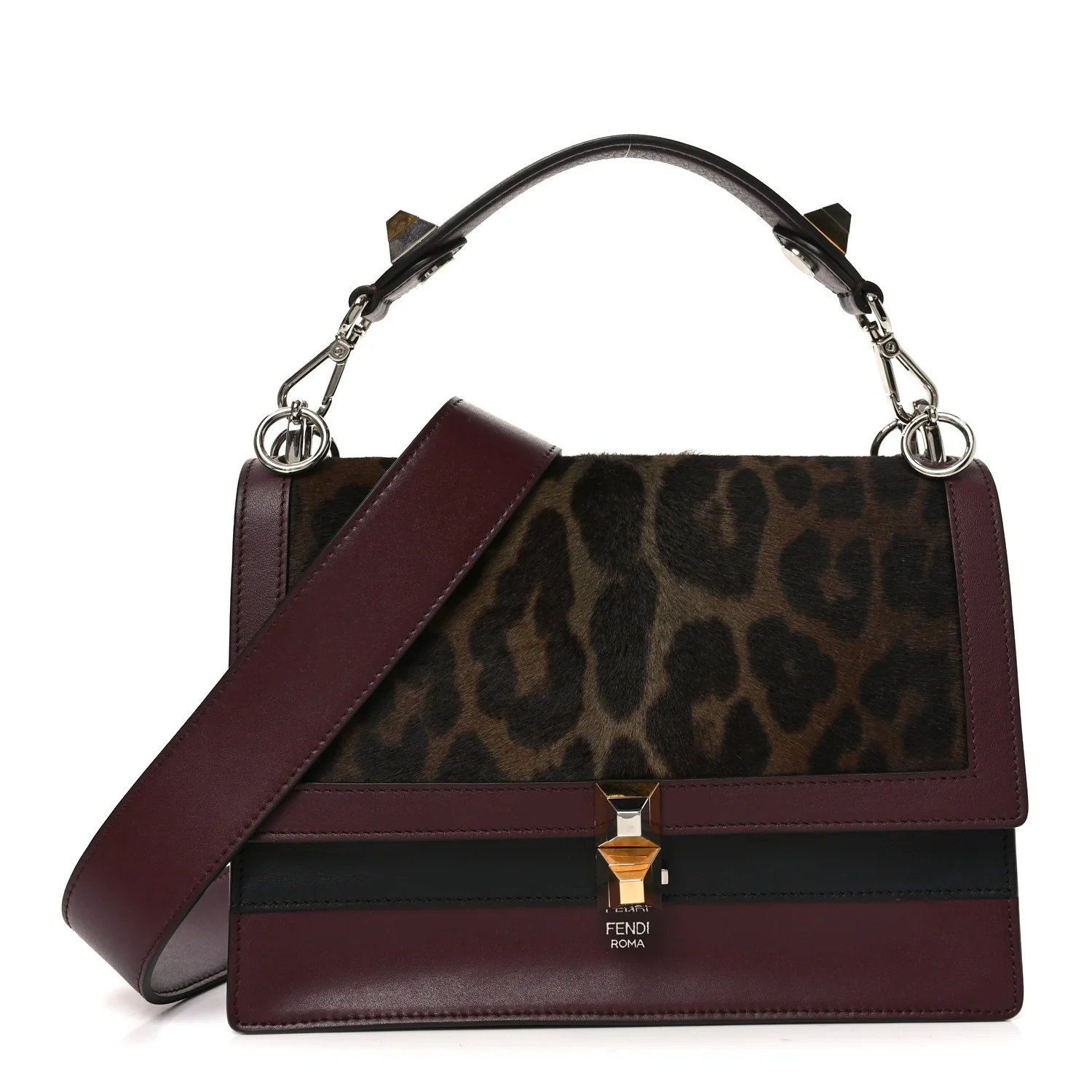 Vitello Pelo Dolce Liberty Lucido Sfumato Leopard Kan I Shoulder Bag Grigio Marrone Bordeaux