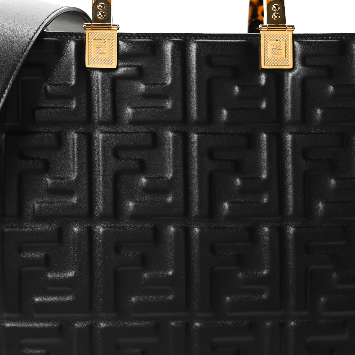 Vitello Plexiglass FF Embossed Medium Fendi Sunshine Shopper Tote Black - Image 7