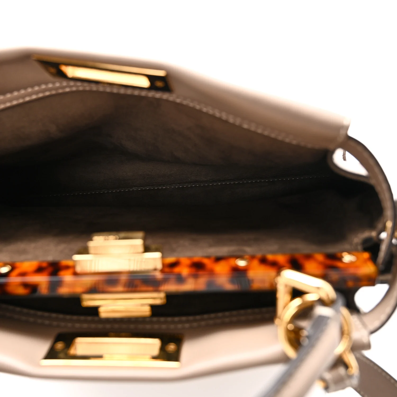 Vitello Seta Plexiglass Tortoise Medium Peekaboo Iconic Satchel Tortora - Image 5
