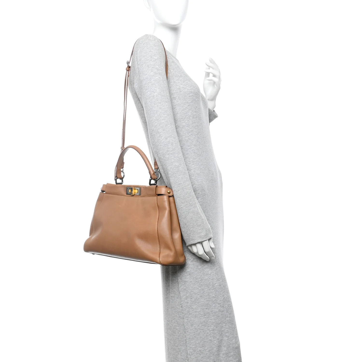 Vitello Seta Shiny Nappa Elaphe Medium Peekaboo Iconic Satchel Latte Blue - Image 2