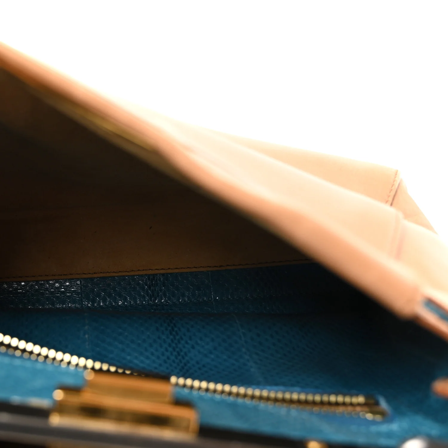Vitello Seta Shiny Nappa Elaphe Medium Peekaboo Iconic Satchel Latte Blue - Image 5