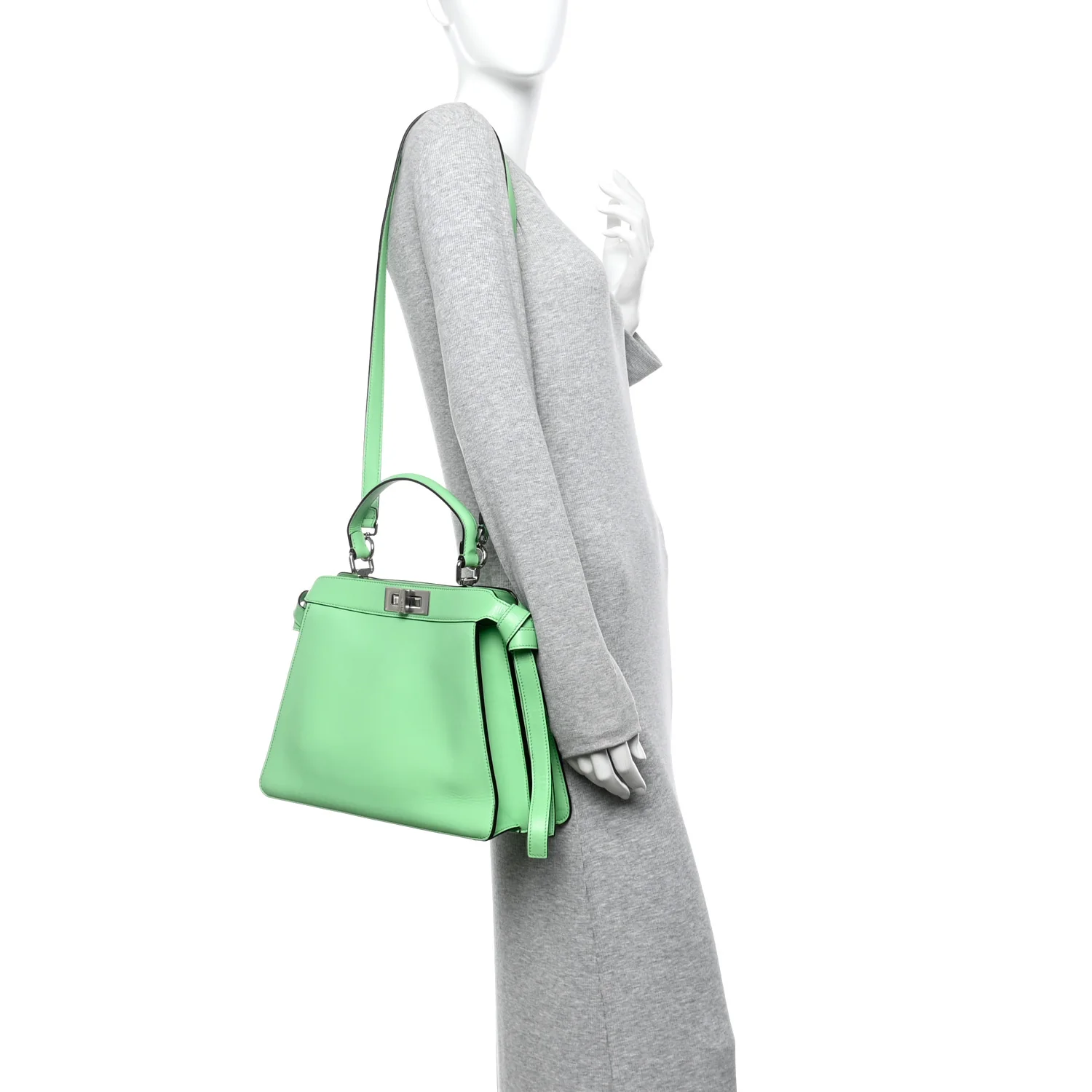 Vitello Seta Shiny Nappa Logo Embossed Laces Medium Peekaboo I SEE U Satchel Edamame - Image 2