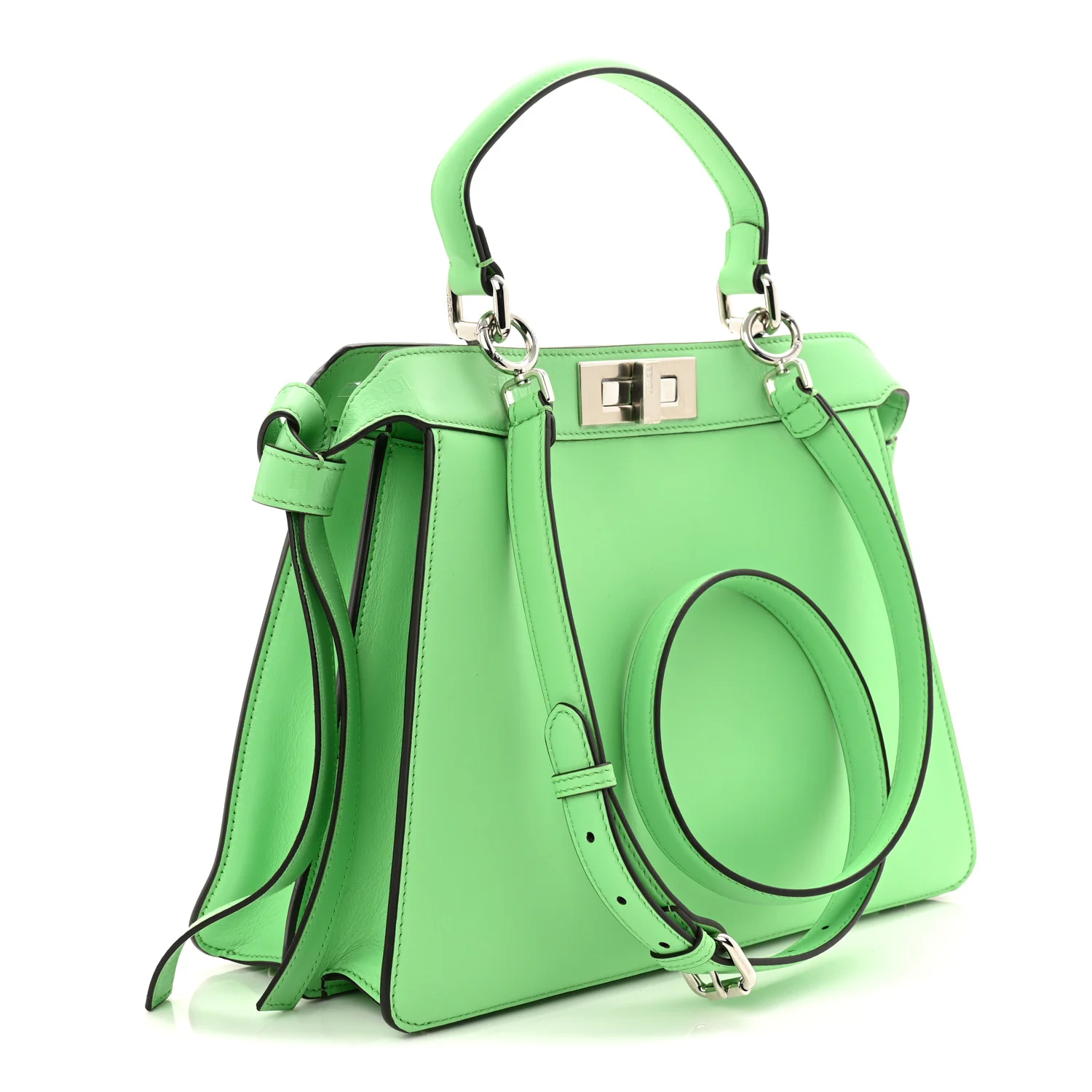 Vitello Seta Shiny Nappa Logo Embossed Laces Medium Peekaboo I SEE U Satchel Edamame - Image 3