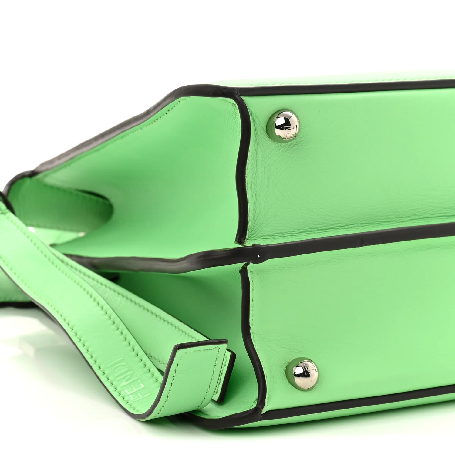 Vitello Seta Shiny Nappa Logo Embossed Laces Medium Peekaboo I SEE U Satchel Edamame - Image 9