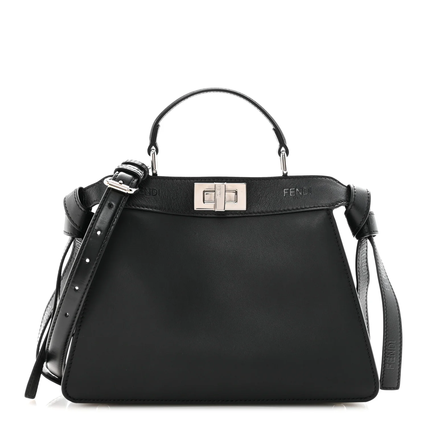 Vitello Seta Shiny Nappa Logo Embossed Laces Small Peekaboo I SEE U Satchel Black