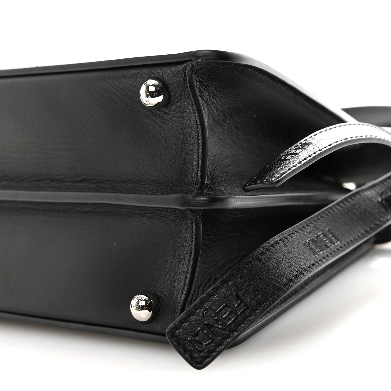Vitello Seta Shiny Nappa Logo Embossed Laces Small Peekaboo I SEE U Satchel Black - Image 10