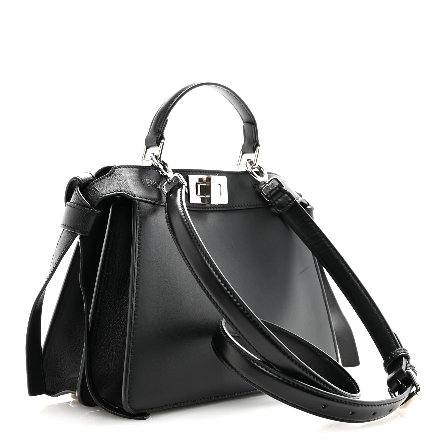 Vitello Seta Shiny Nappa Logo Embossed Laces Small Peekaboo I SEE U Satchel Black - Image 3