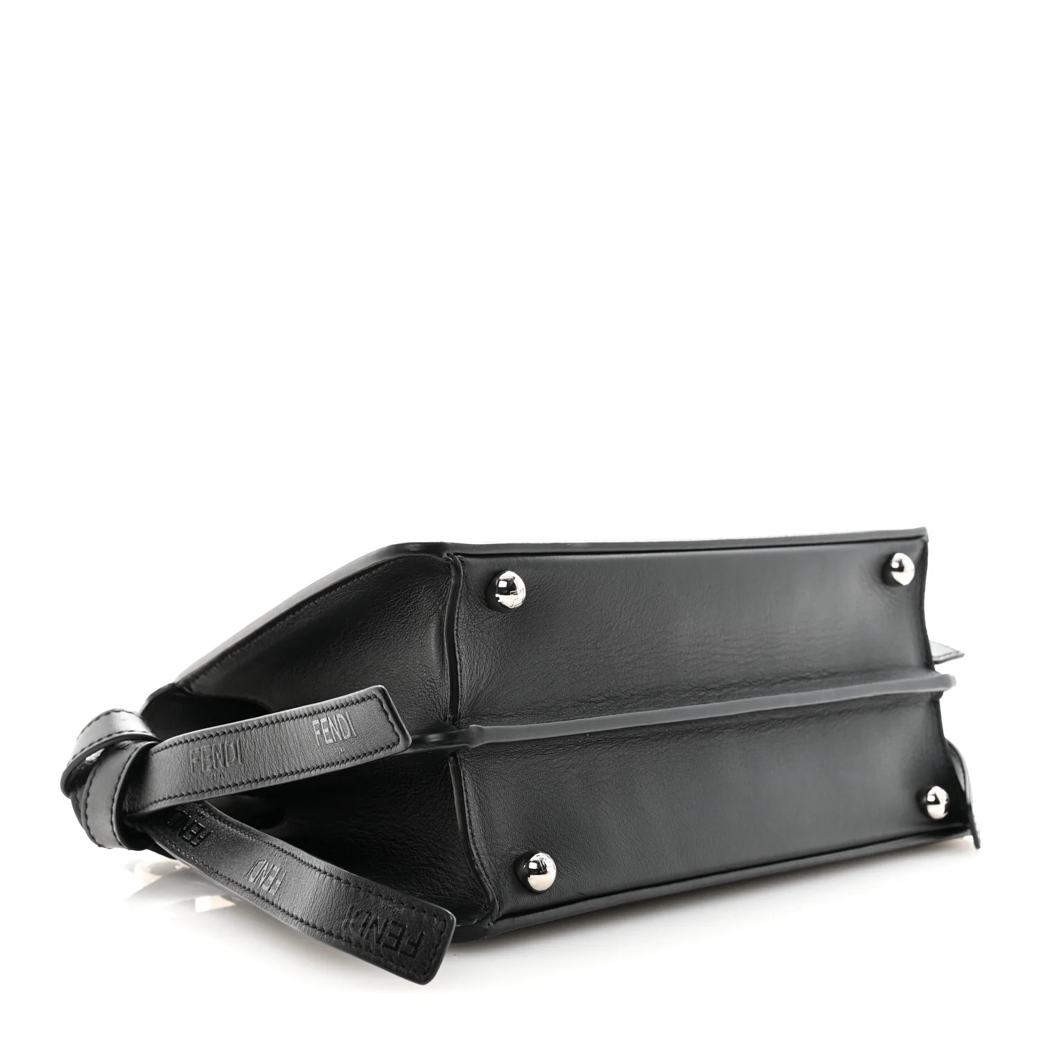 Vitello Seta Shiny Nappa Logo Embossed Laces Small Peekaboo I SEE U Satchel Black - Image 4