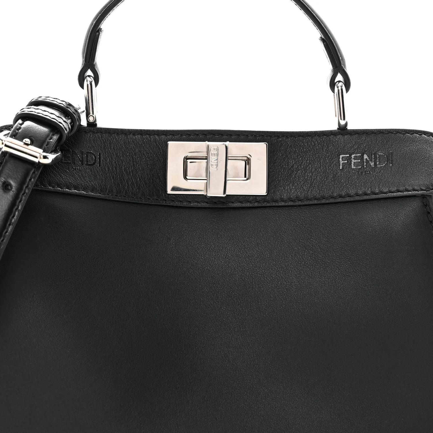 Vitello Seta Shiny Nappa Logo Embossed Laces Small Peekaboo I SEE U Satchel Black - Image 8