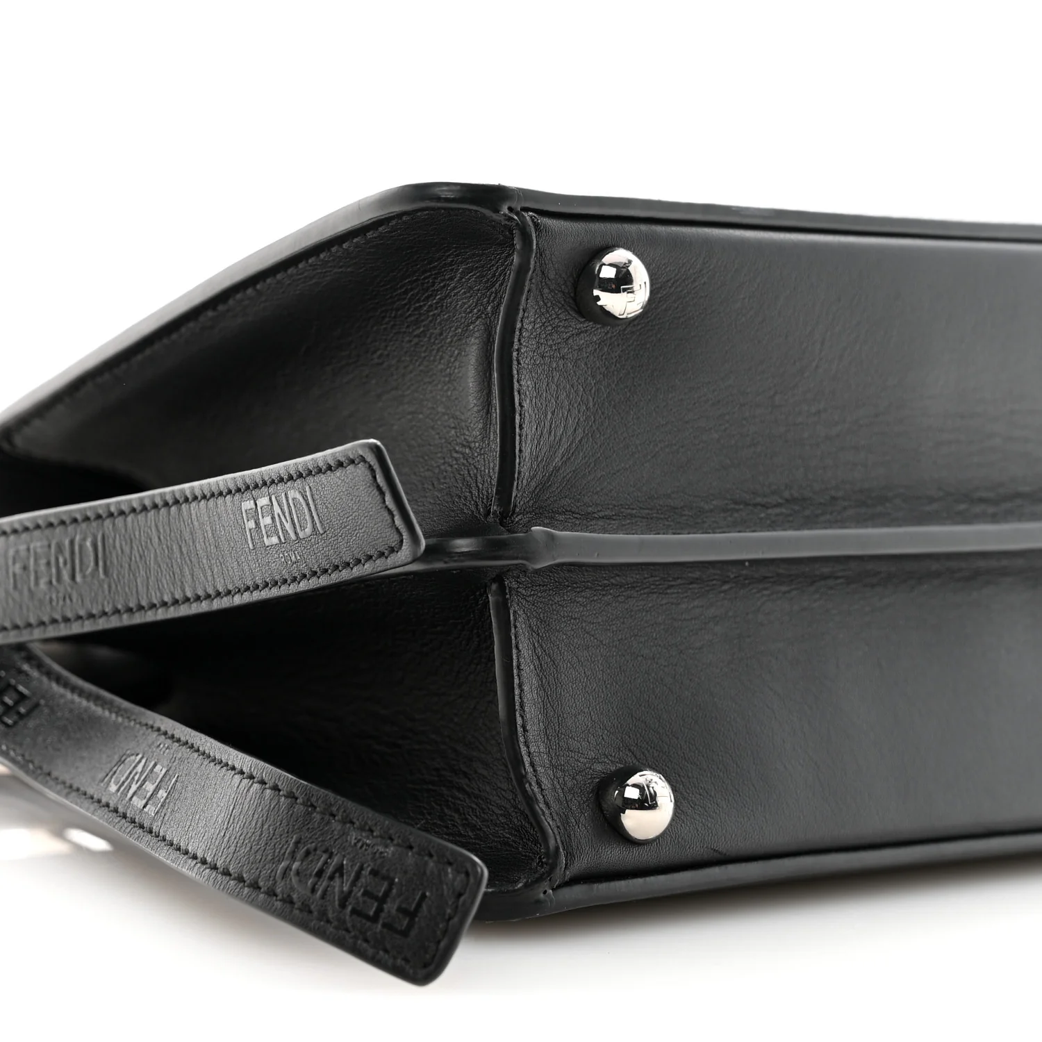 Vitello Seta Shiny Nappa Logo Embossed Laces Small Peekaboo I SEE U Satchel Black - Image 9