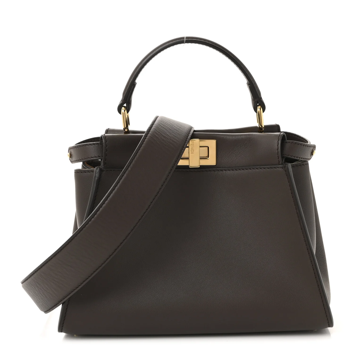 Vitello Seta Suede FF Mini Peekaboo Iconic Satchel Chocolate Sigaro Marrone