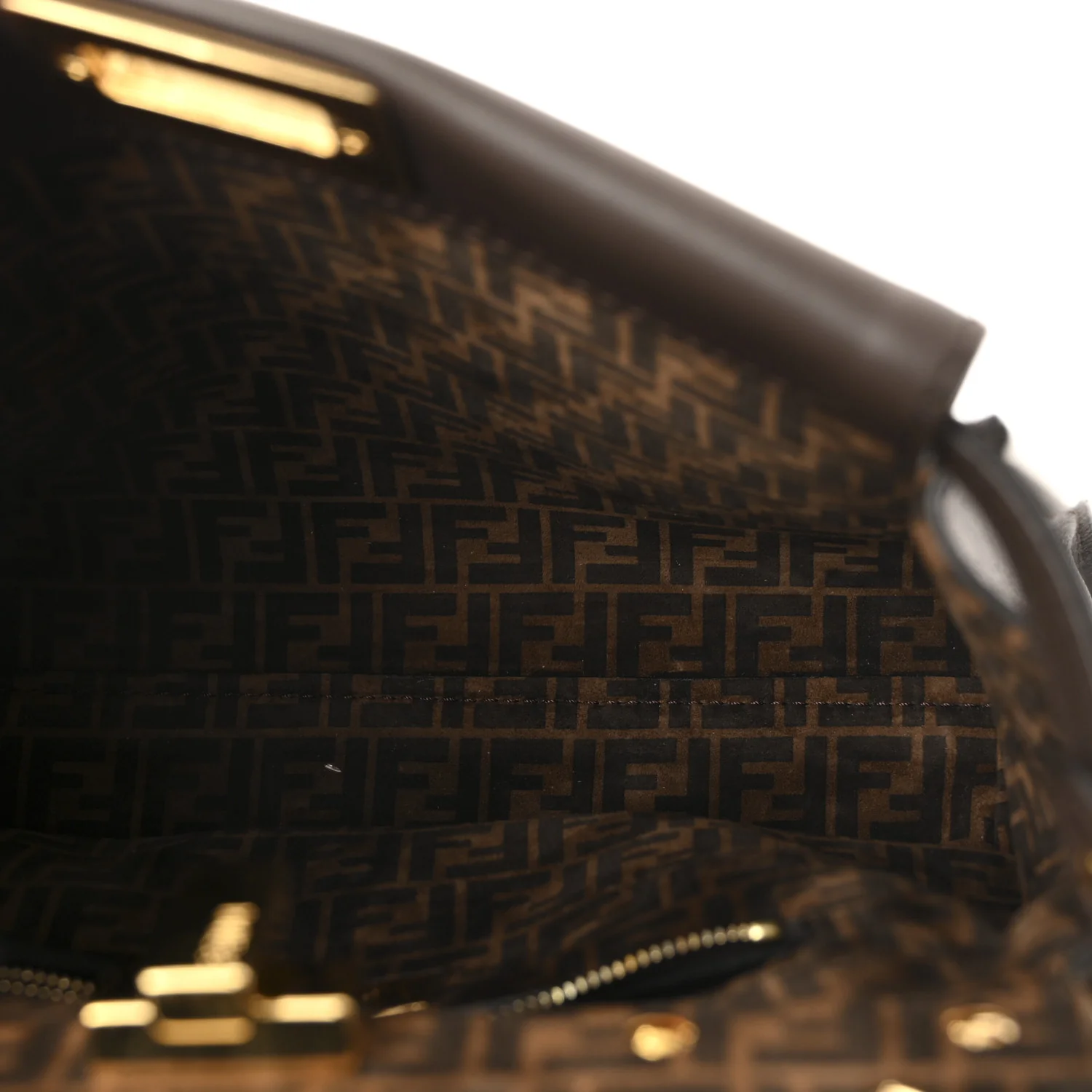 Vitello Seta Suede FF Mini Peekaboo Iconic Satchel Chocolate Sigaro Marrone - Image 5
