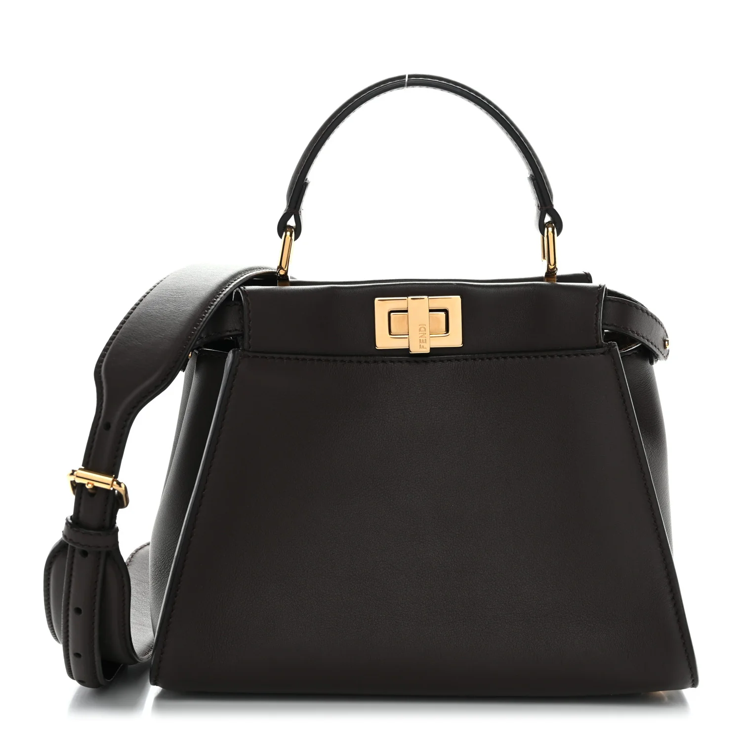 Vitello Seta Suede FF Mini Peekaboo Iconic Satchel Chocolate Sigaro Marrone
