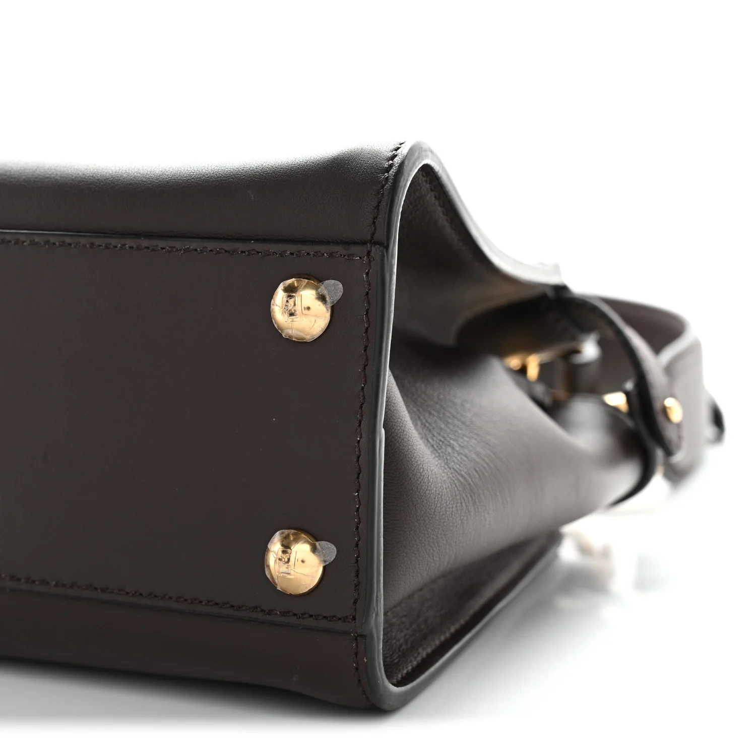 Vitello Seta Suede FF Mini Peekaboo Iconic Satchel Chocolate Sigaro Marrone - Image 10