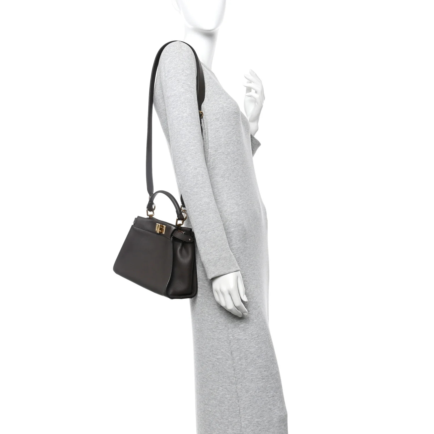 Vitello Seta Suede FF Mini Peekaboo Iconic Satchel Chocolate Sigaro Marrone - Image 2