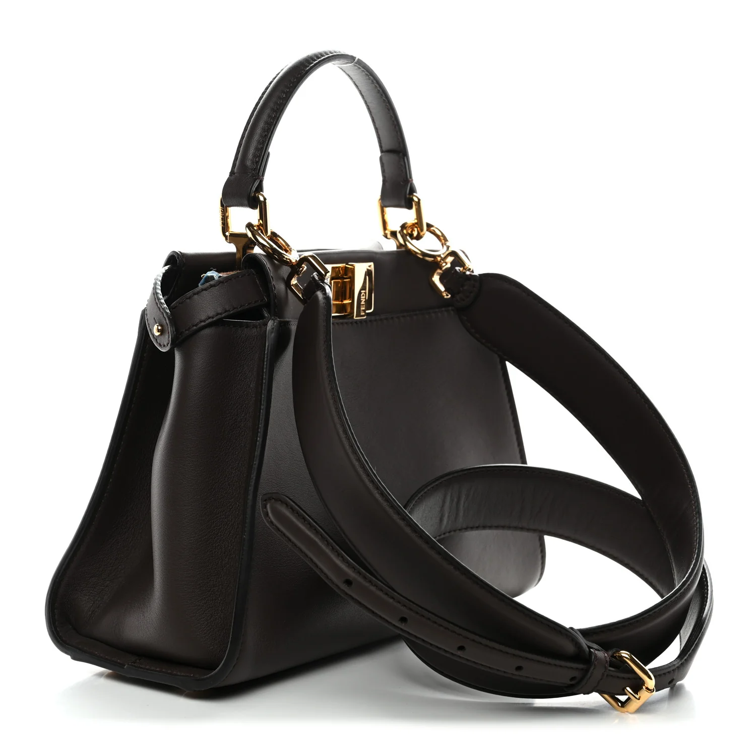 Vitello Seta Suede FF Mini Peekaboo Iconic Satchel Chocolate Sigaro Marrone - Image 3