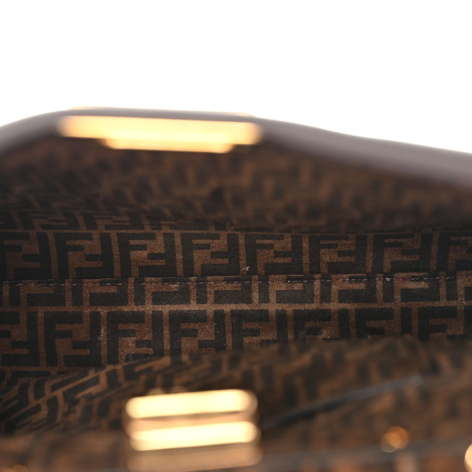 Vitello Seta Suede FF Mini Peekaboo Iconic Satchel Chocolate Sigaro Marrone - Image 5