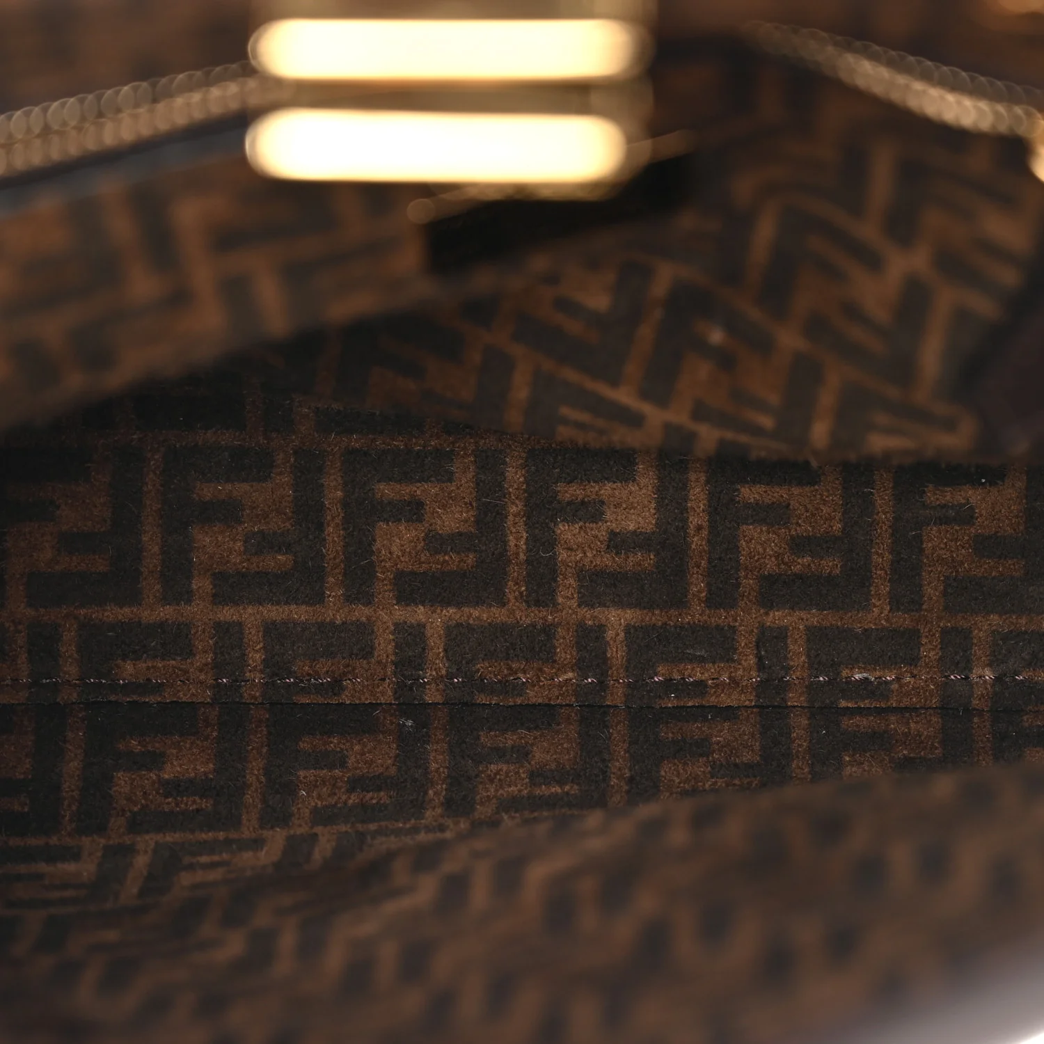 Vitello Seta Suede FF Mini Peekaboo Iconic Satchel Chocolate Sigaro Marrone - Image 6
