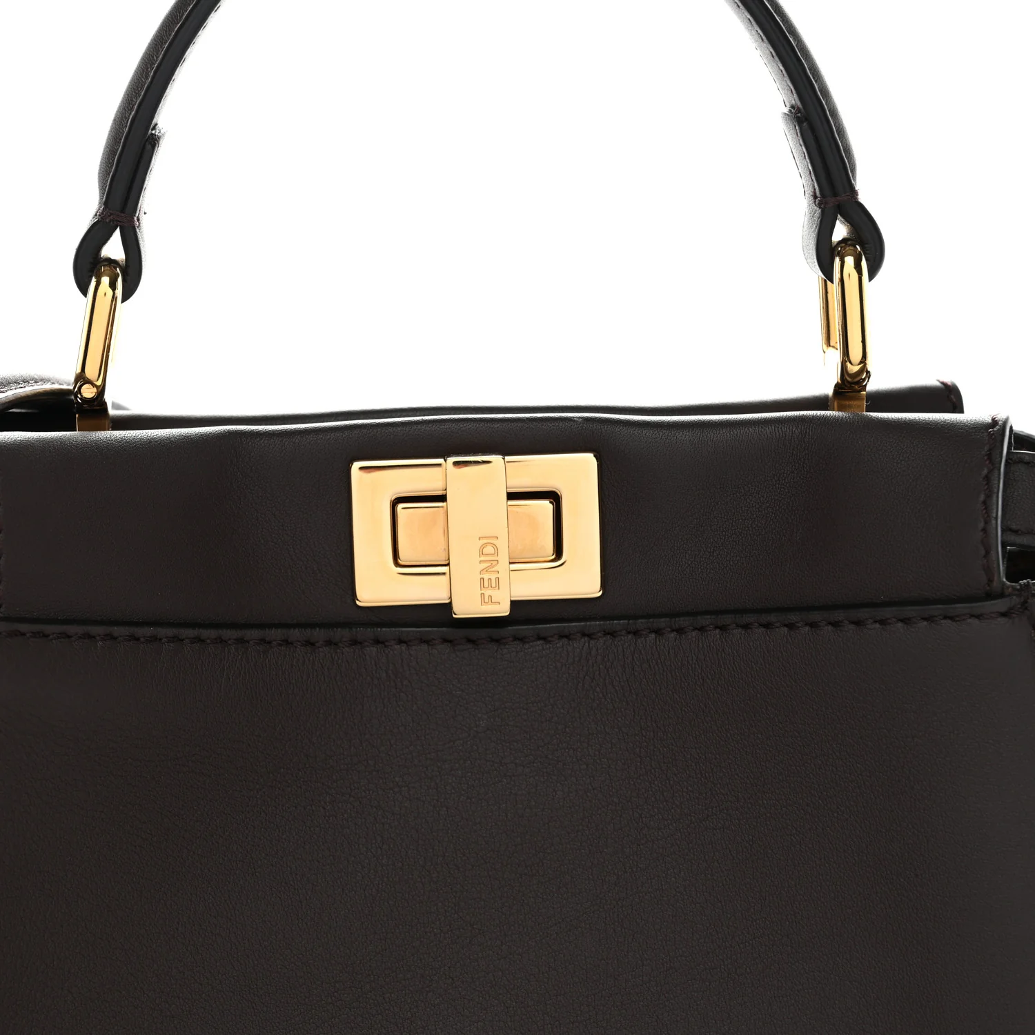 Vitello Seta Suede FF Mini Peekaboo Iconic Satchel Chocolate Sigaro Marrone - Image 8