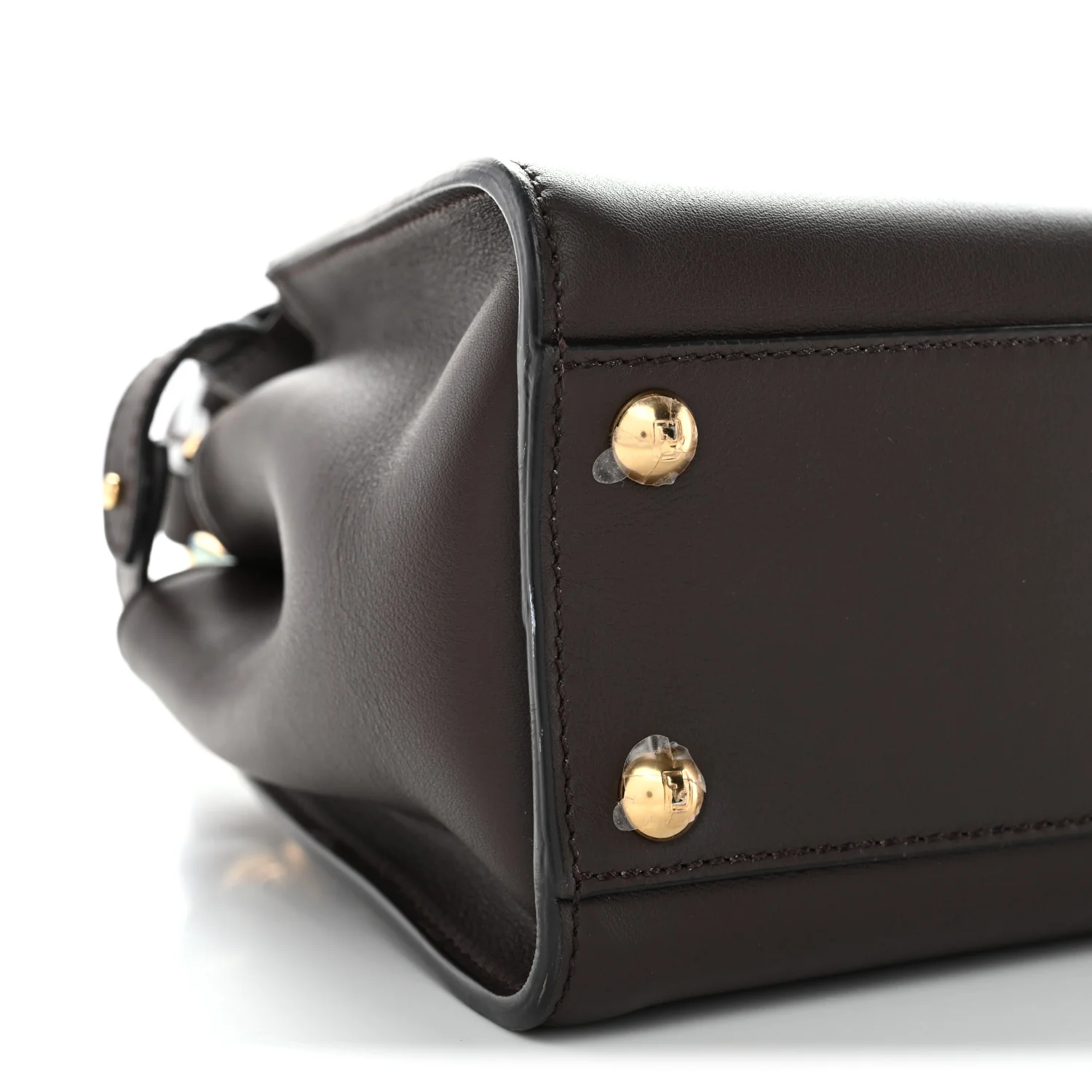 Vitello Seta Suede FF Mini Peekaboo Iconic Satchel Chocolate Sigaro Marrone - Image 9