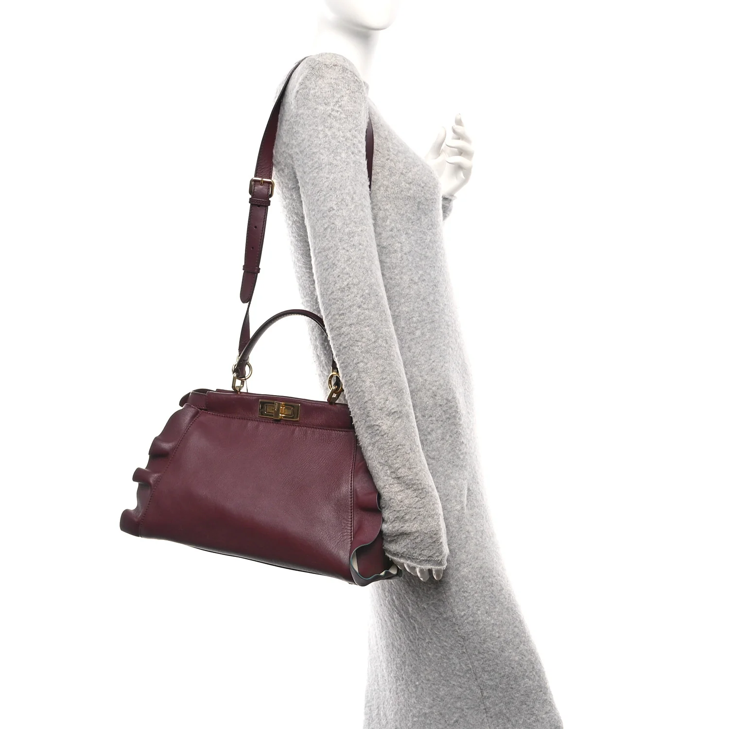 Vitello Seta Waves Bi-Color Medium Peekaboo Iconic Satchel Bordeaux Latte - Image 2